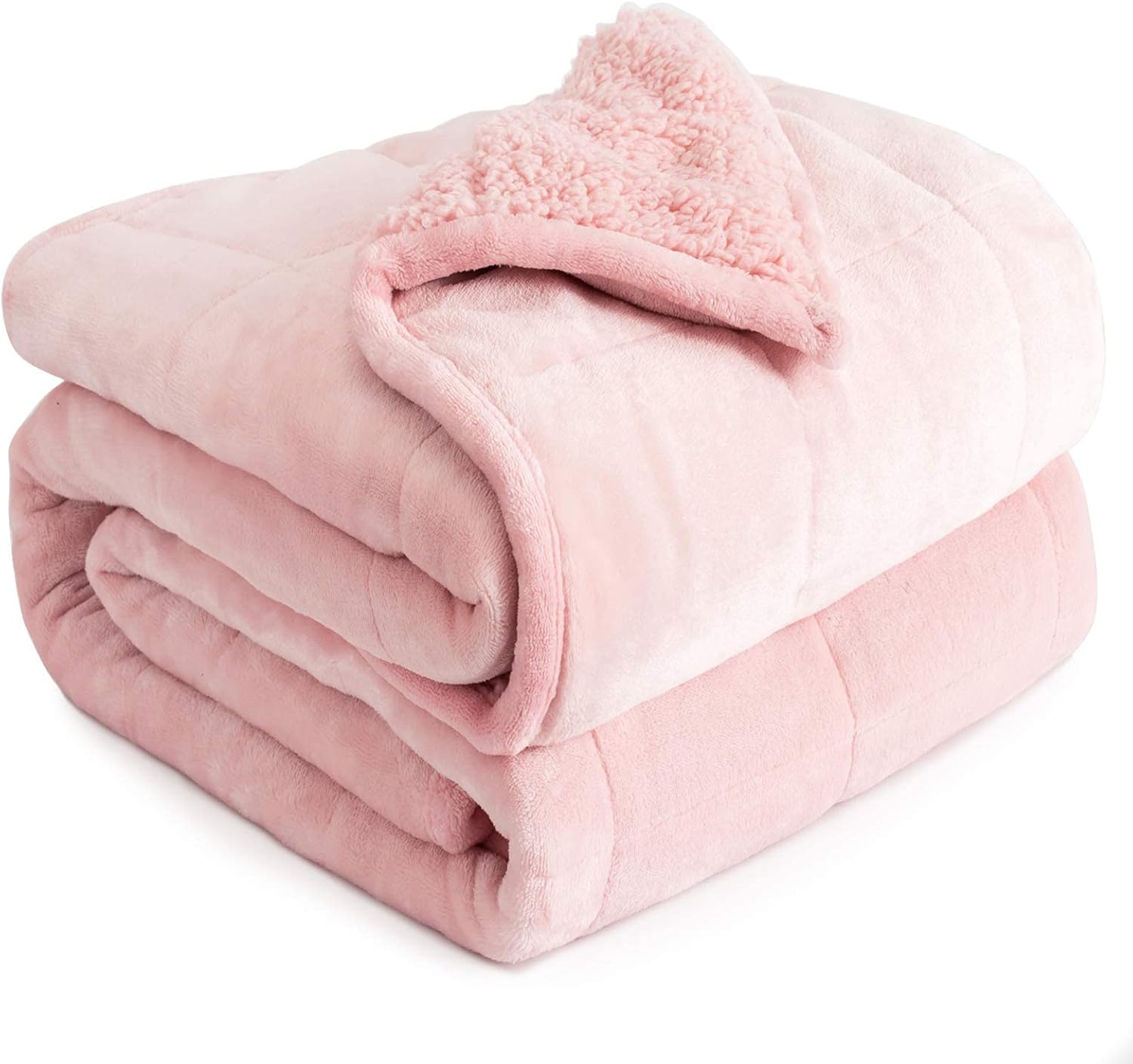 Queen Size 15lbs, Cottonblue Weighted Blanket for Adults, Fuzzy Soft Sherpa Flannel Throw, Cozy Plush Blanket for Sofa Bed, 60 x 80 inches, Blush Pink 60 x 80 15 lb Pink