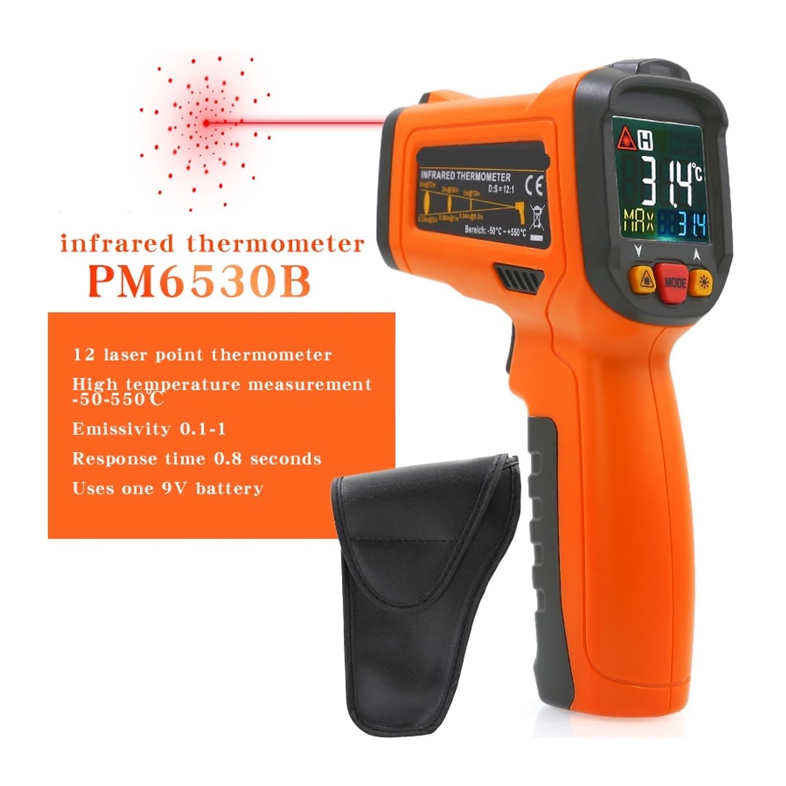 PM6530DB termometr na podczerwień, elektroniczny termometr ręczny, termometr pistoletowy do temperatury wody i oleju (PM6530B)
