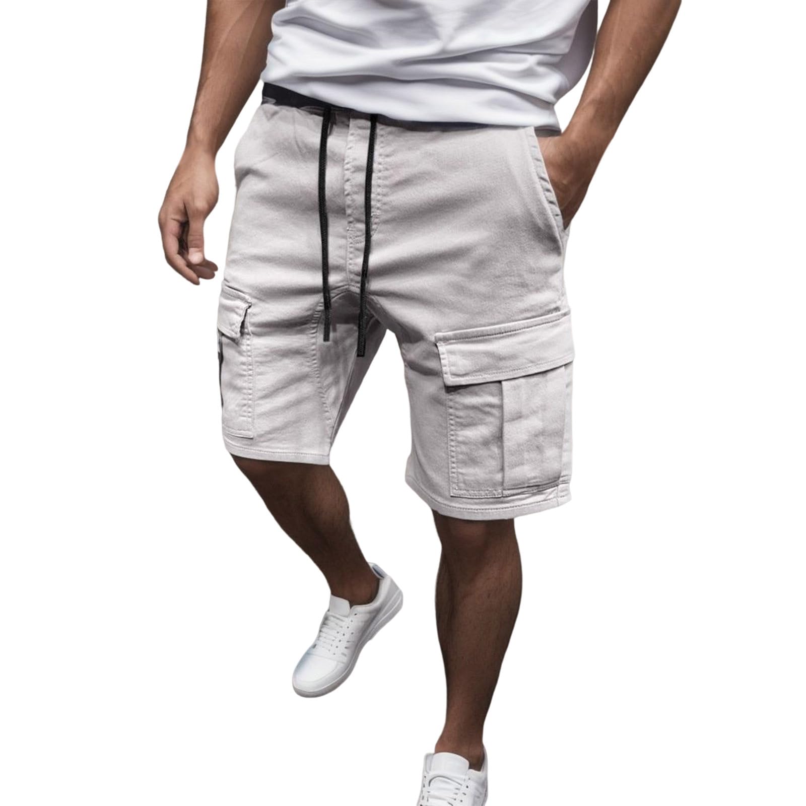 Mens Casual Shorts Solid Color Cargo Shorts Pocket Slim Drawstring Shorts  Summer Shorts Workout Pants Track Shorts