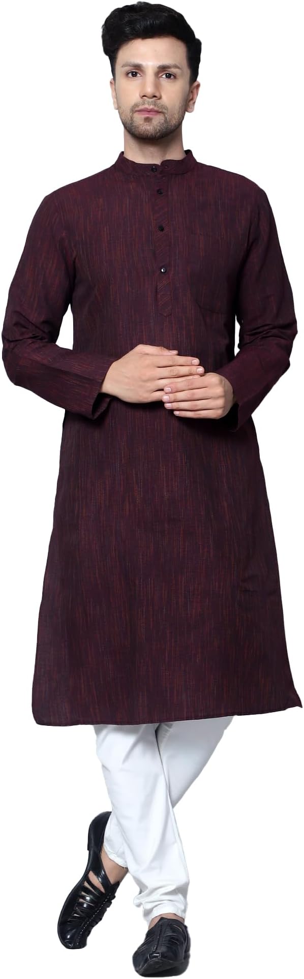 LATEST CHIKANMen's Cotton Regular Textured Long Kurta Full Sleeves - Casual Ethnic Wear�
