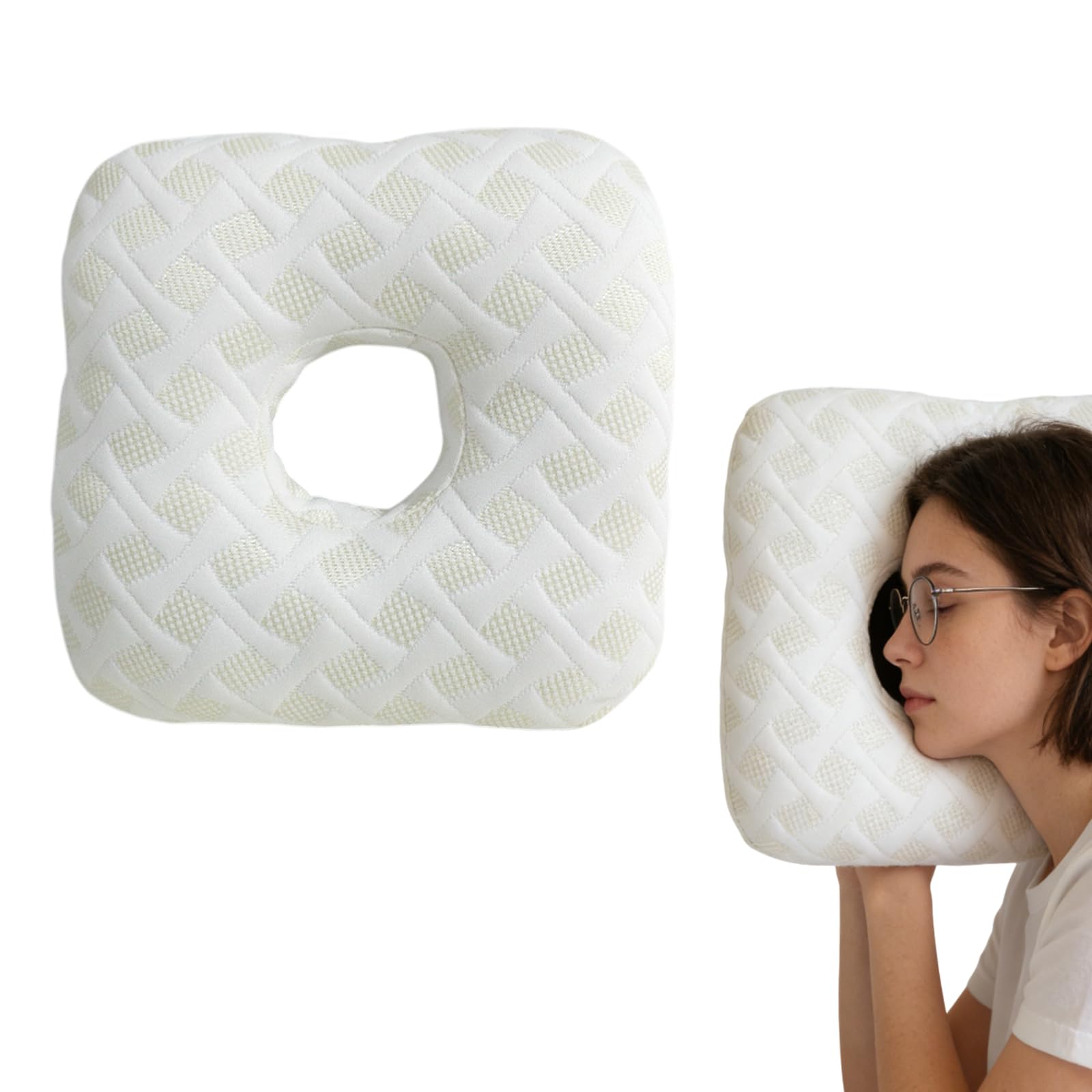 Hocklliy Ear Piercing Pillow for Side Sleepers with Hole for Ear Pain Relief Sleeping Pressure Pain, Cooling and Breath Guard Pillow