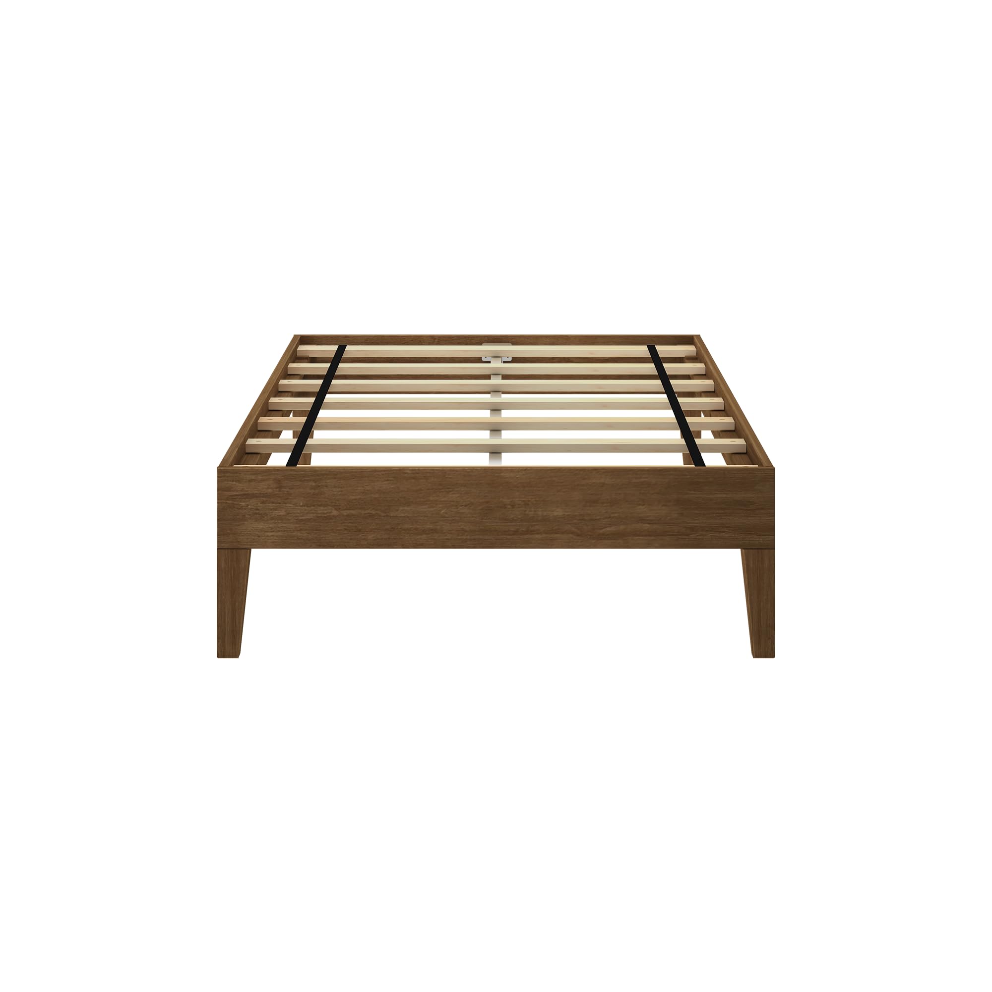 Max & Lily Twin-Size Platform Bed Frame - Solid Pine, Walnut Finish, No Box Spring Needed