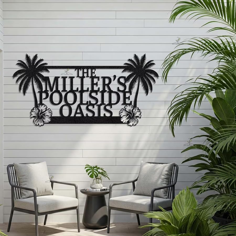 Personalized Metal Poolside Sign - Custom Summer Decor
