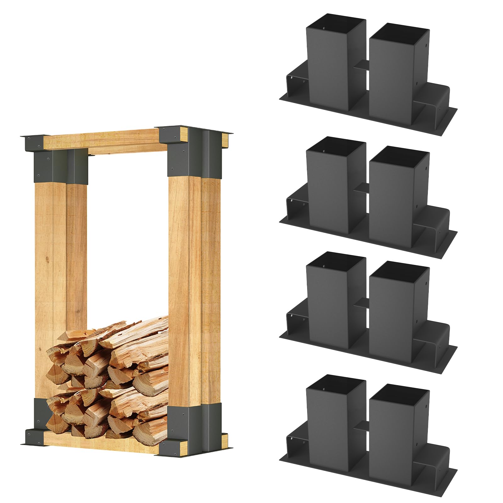 NAIZY Holzstapelhilfe Stabile Stapelhilfe für Brennholz 4er Set Holzstapelhalter für Kaminholz Kaminholzregal Brennholzregal Gestell Holz für Innen und Außen, Schwarz