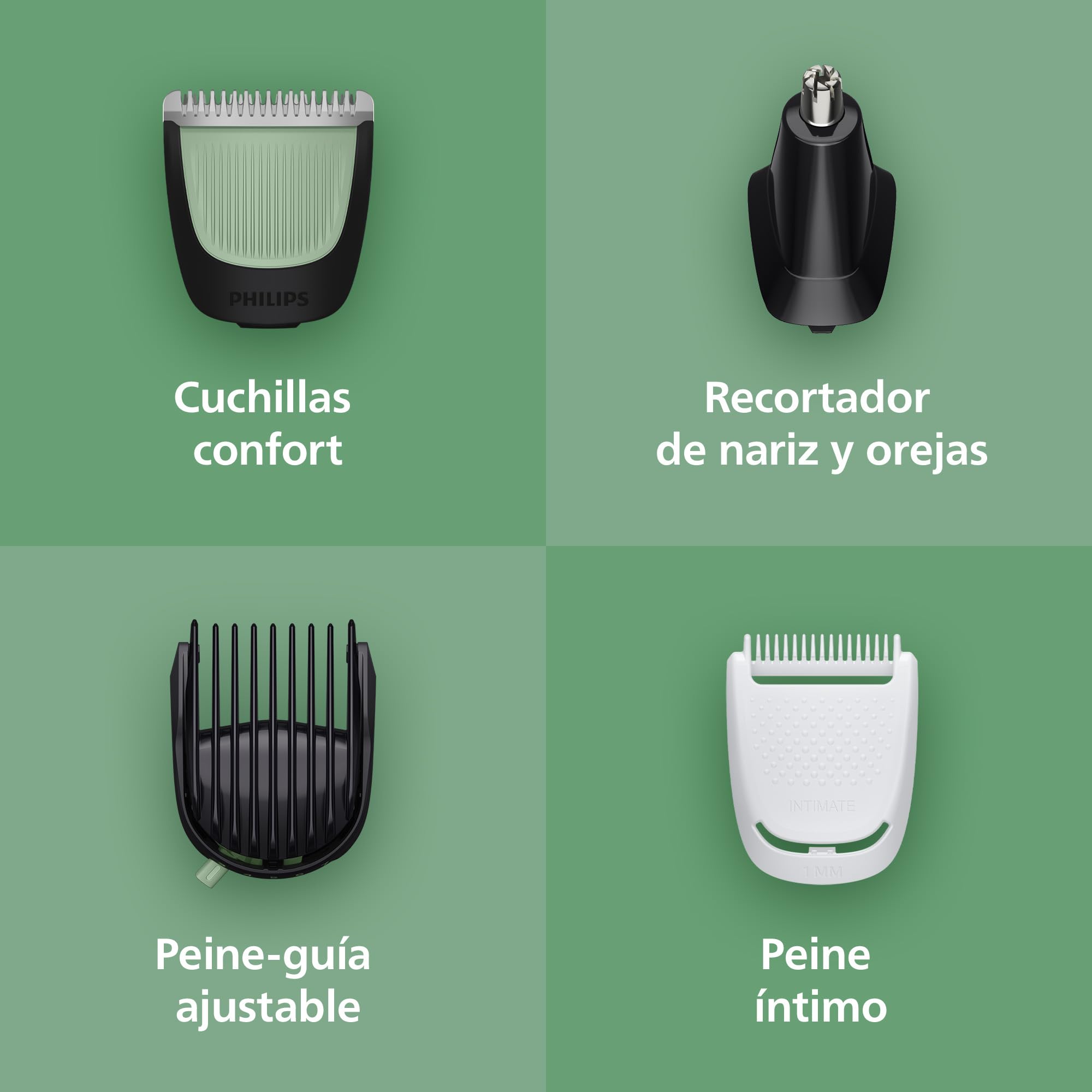 Philips Recortadora Todo En Uno series 3000, Kit 9 en 1, Afeitadora y cortapelos Hombre para Rostro, Pelo y Cuerpo, Barba, Cuchillas Autoafilables suaves con la piel, 12 longitudes, MG3946/15