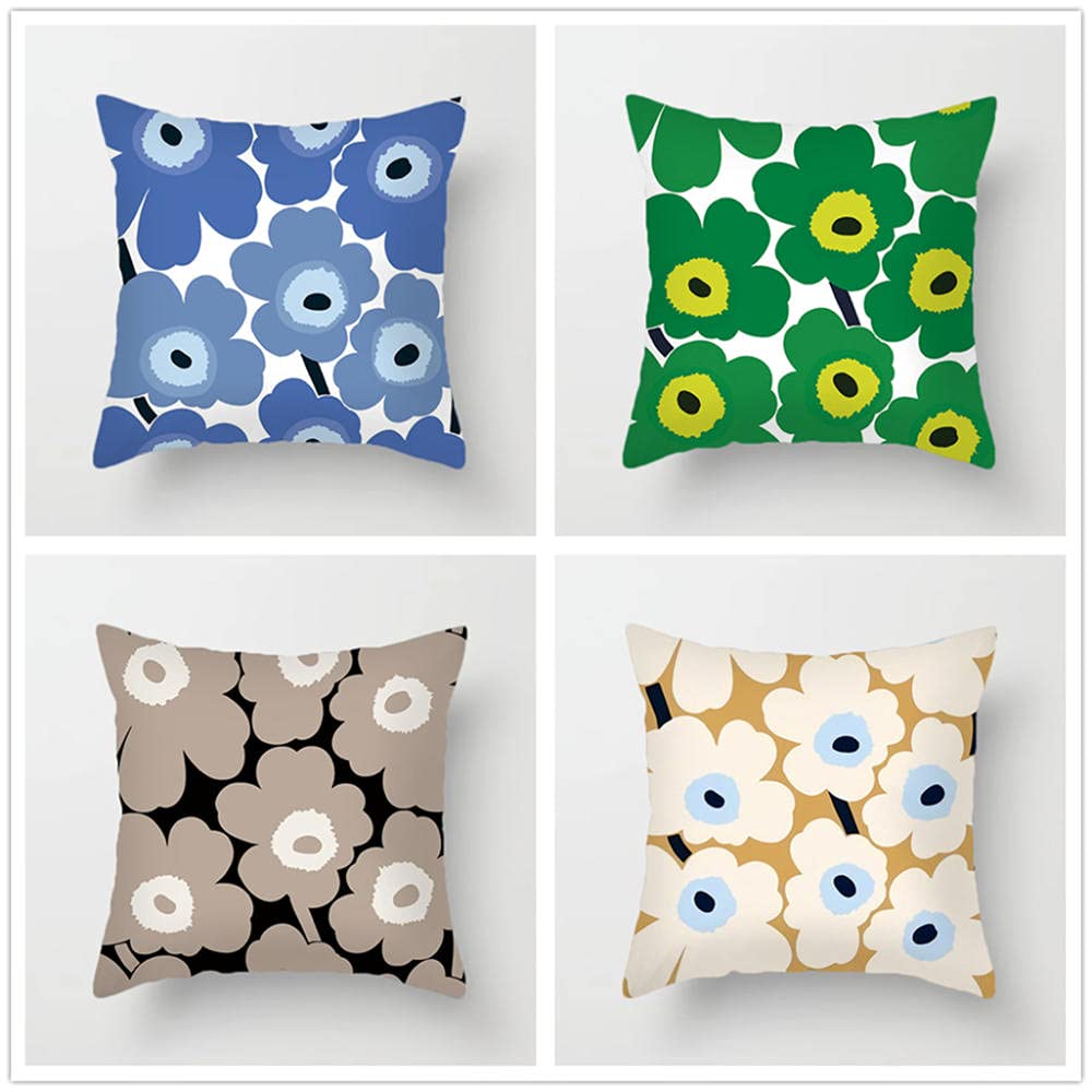 Lot De 4 Housses De Coussin 35x35 Cm Fleur Rétro - Double Face Imperméable Extérieur, Lin Pour Jardin Et Déco