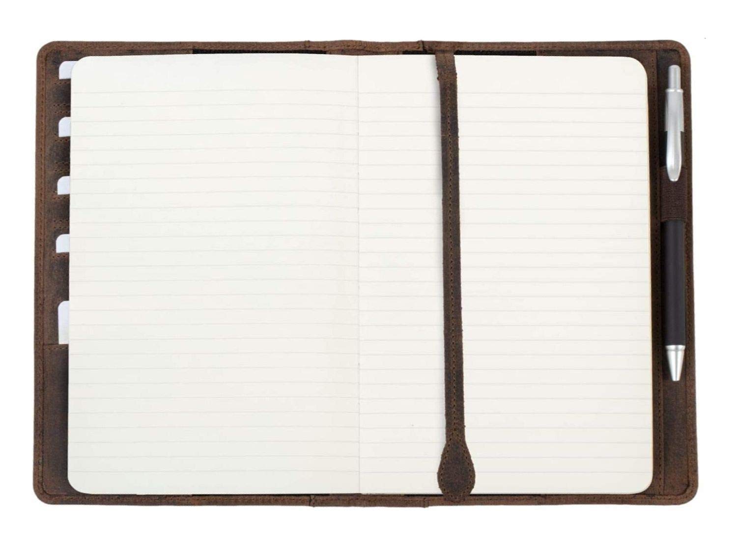 Pride and Soul 30124 - Ledereinband DIN A5 PERKINS, Lederhülle für Notizbuch, Buchhülle aus Echt Leder, Buchumschlag in braun, Einband mit Lesezeichen, 8 Visitenkartenfächern und Stiftschlaufe