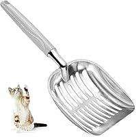 Heavy Duty Aluminum Alloy Cat Litter Scoop with Deep Mesh & Plastic Handle - Rust-Proof Metal Sifting Shovel for Easy Cleaning (Gray)