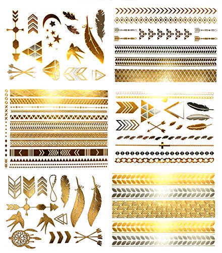 Terra Tattoos 75 Gold Arm Tattoos - Temporary Metallic Tattoos