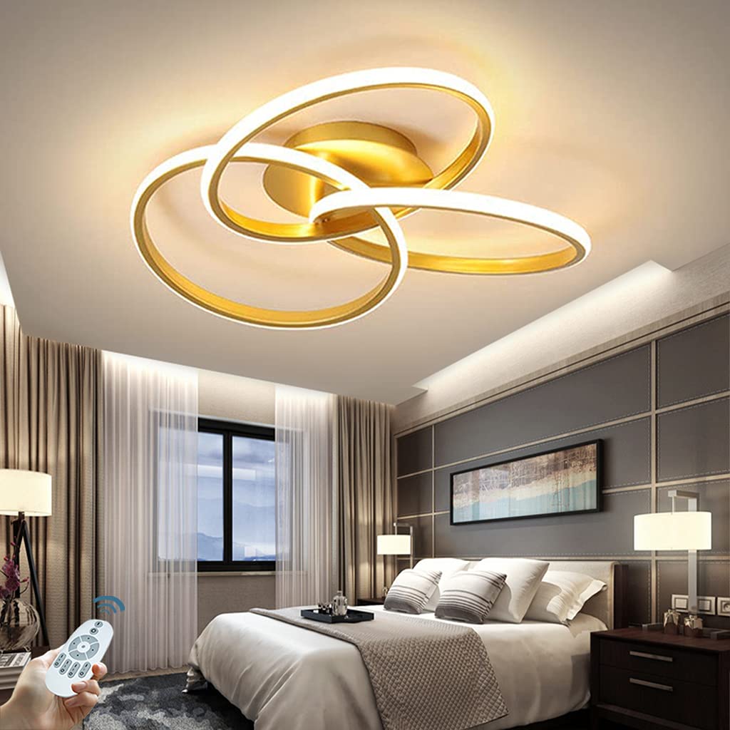 Ceiling Lamp Modern with Remote Control Bedroom Lighting Led Creative Aluminum Art Dimmable Ceiling Light Simple Fashionable Design Lamps Decoration Living Room Restaurant Bar Office,Gold,42cm/24w