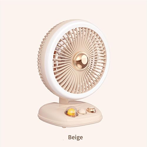 Miniatura 9 de Ventilador de escritorio con luz LED, flujo de aire silencioso de velocidad variable, funciona con pilas recargables (beige)