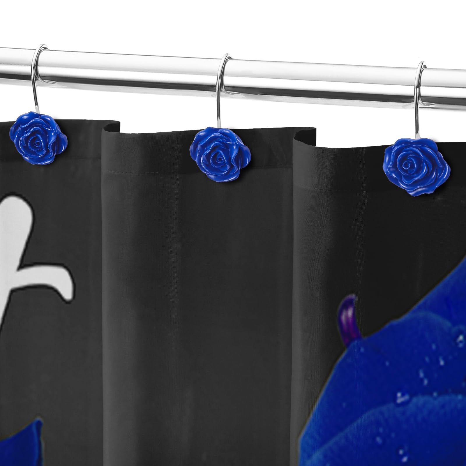 Blue Rose Shower Hooks - Elegant Bathroom Decor -5 Blue Rose Shower Hooks - Elegant Bathroom Decor -5