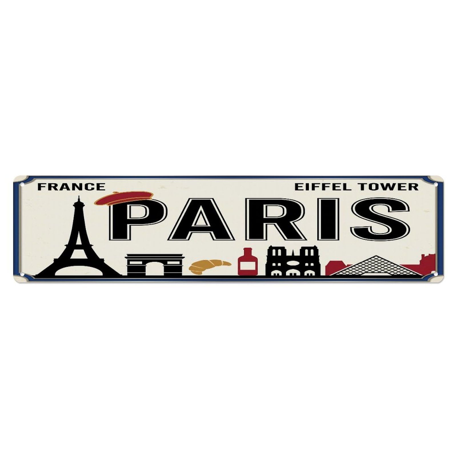 Tgrcjimh Style Metal Tin Sign Vintage Travel Paris France Eiffel Tower Croissant