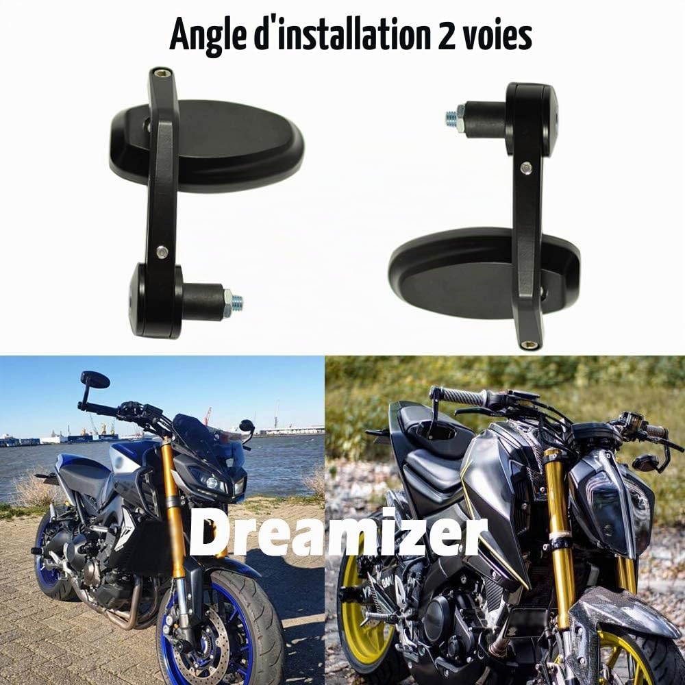DREAMIZER 7/8" 22mm Rétroviseur de Guidon de Moto, Rétroviseurs Latéraux Moto Compatible avec Z1000 Z750 MT03 MT09 FZ6 SV650 SV1000 CB1000R CBF125 Ducati Monster M696 821
