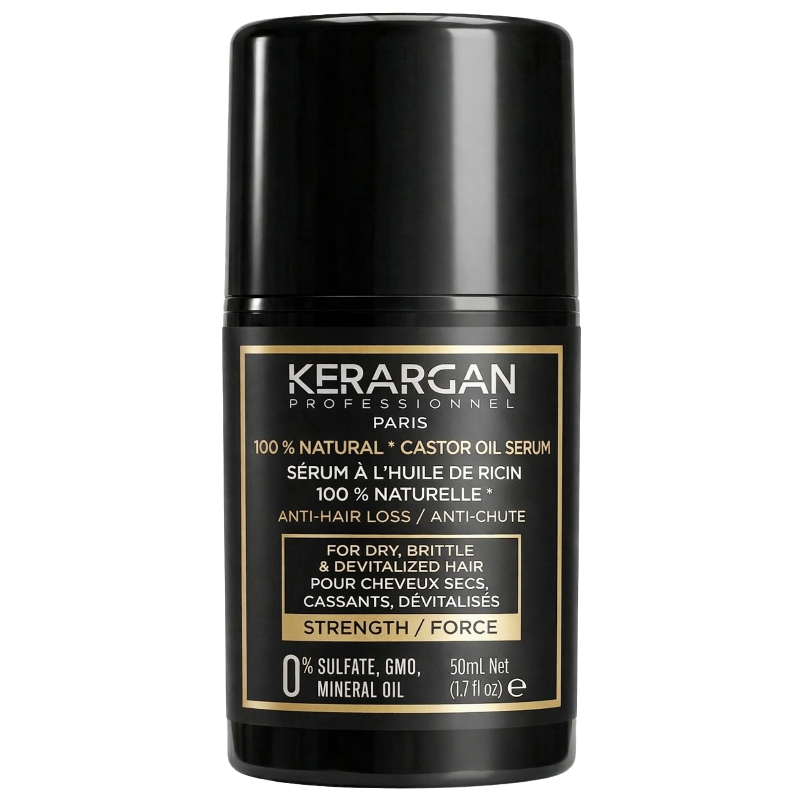 Kerargan - Hair Growth Castor Oil Hair Serum - Protection & Shine for Dry, Brittle Hair - Enriched with Aloe Vera & Macadamia Oil - Sulfate-Free, GMO-Free, Mineral Oil-Free - 50ml