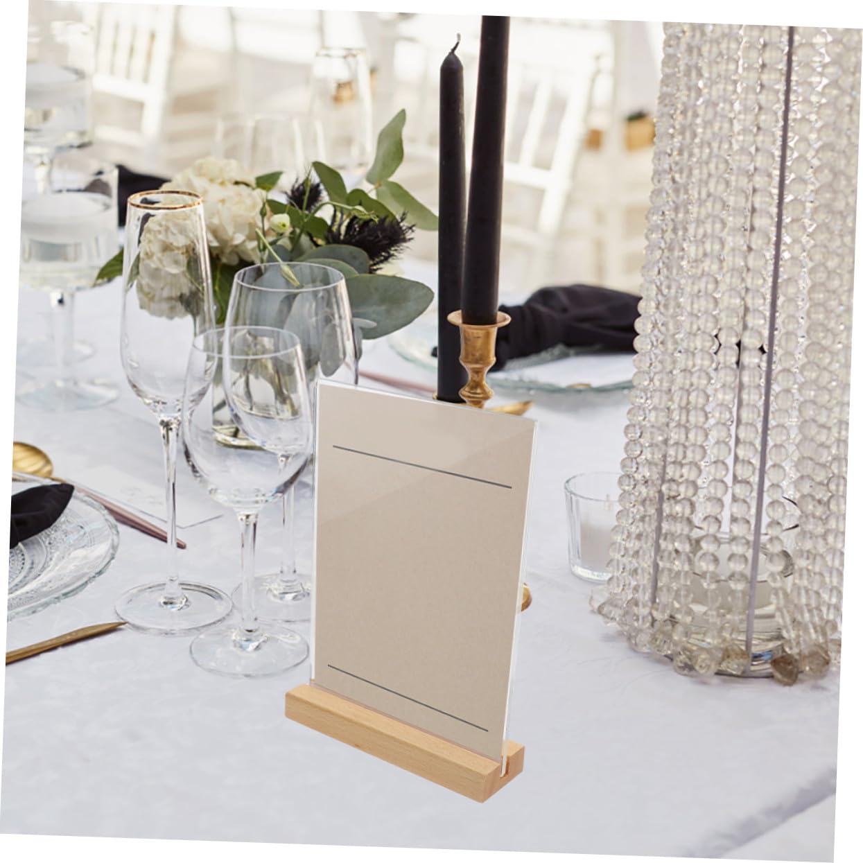 SHINEOFI 3piezas Expositor De Menús Transparente De Acrílico Base De Madera Soporte Para Carteles De Mesa Para Restaurantes Cafeterías y Comercios Minoristas