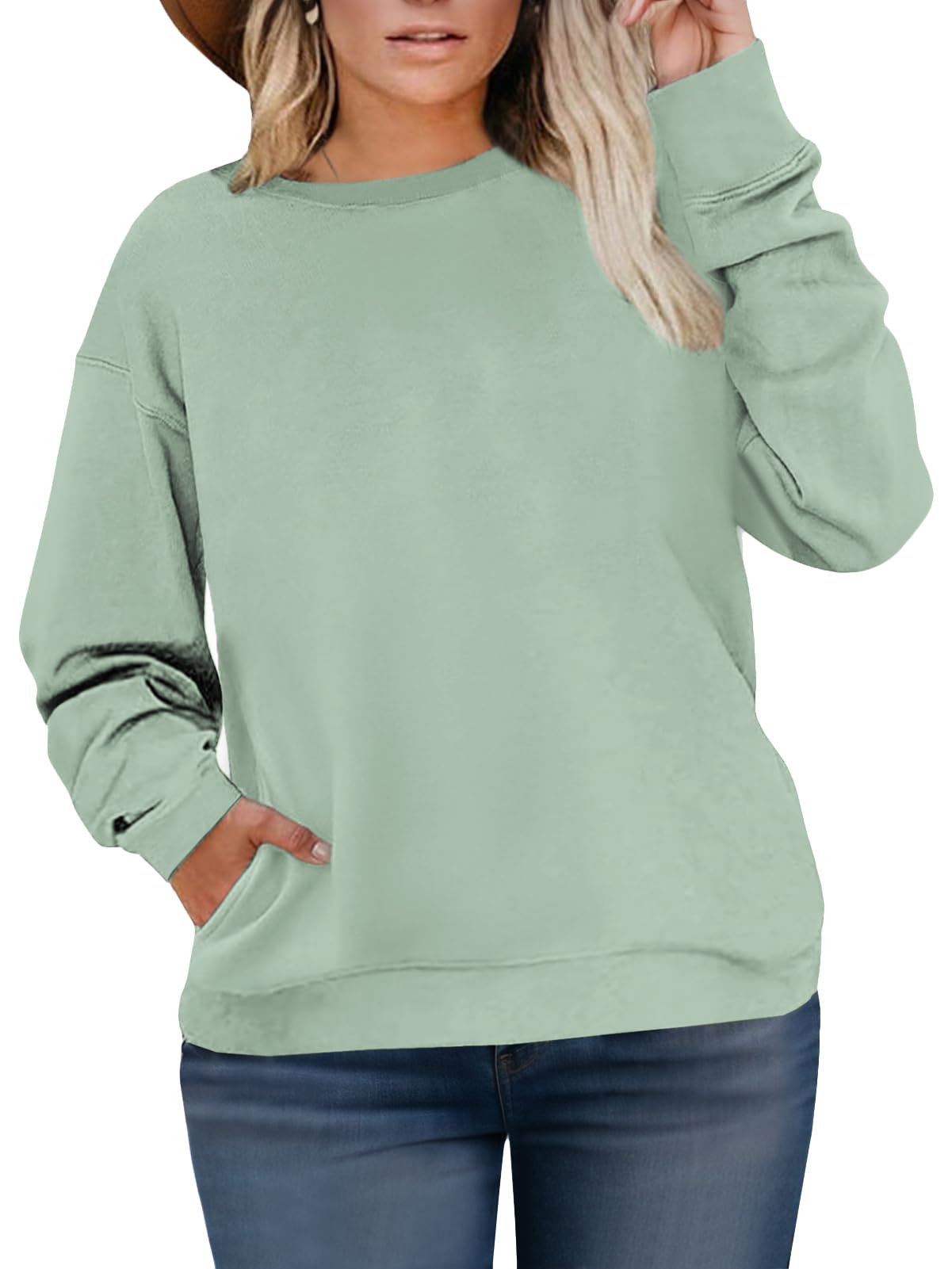 VISLILY Womens Plus-Size Sweatshirts Casual Oversized Pullover Tops Long Sleeve Cute Loose Side Slit Tunics with Pocket