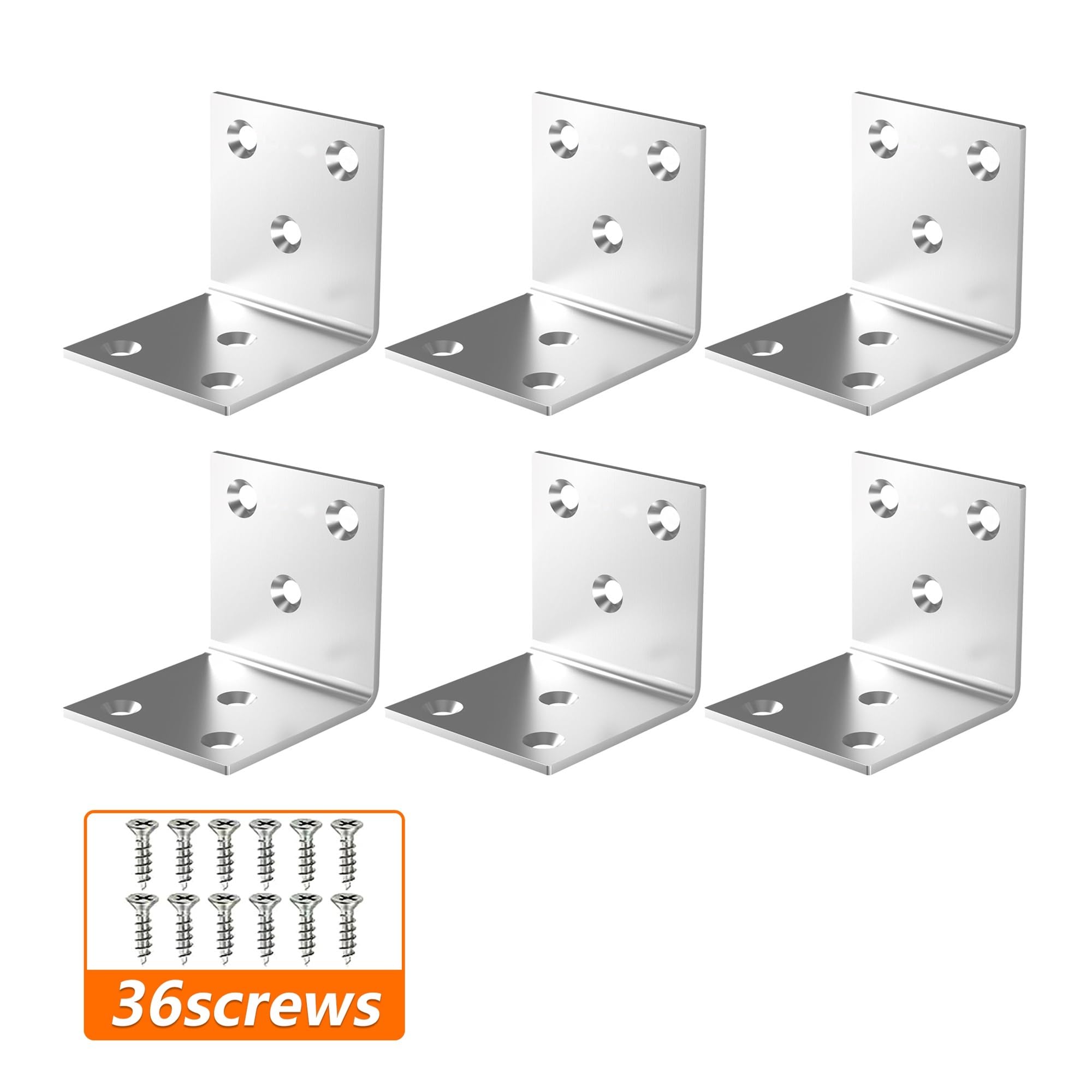 Staffe angolari a L in acciaio inossidabile for impieghi gravosi | Solidi supporti a 90° for giroletti, librerie e fissaggio mobili in legno(6pcs-36screws)