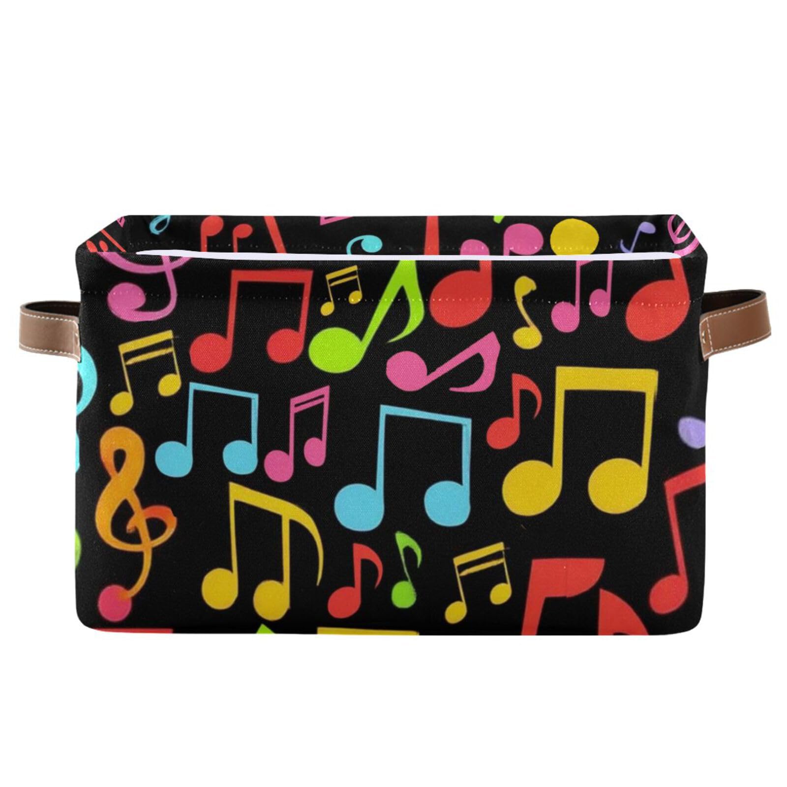 Aslsiy Storage Basket Music Notes Colorful Nursery Bins Black Baby Box Canvas Clothes Shelf Basket Laundry Hamper Gift Basket for Home Closet 1 Pcs