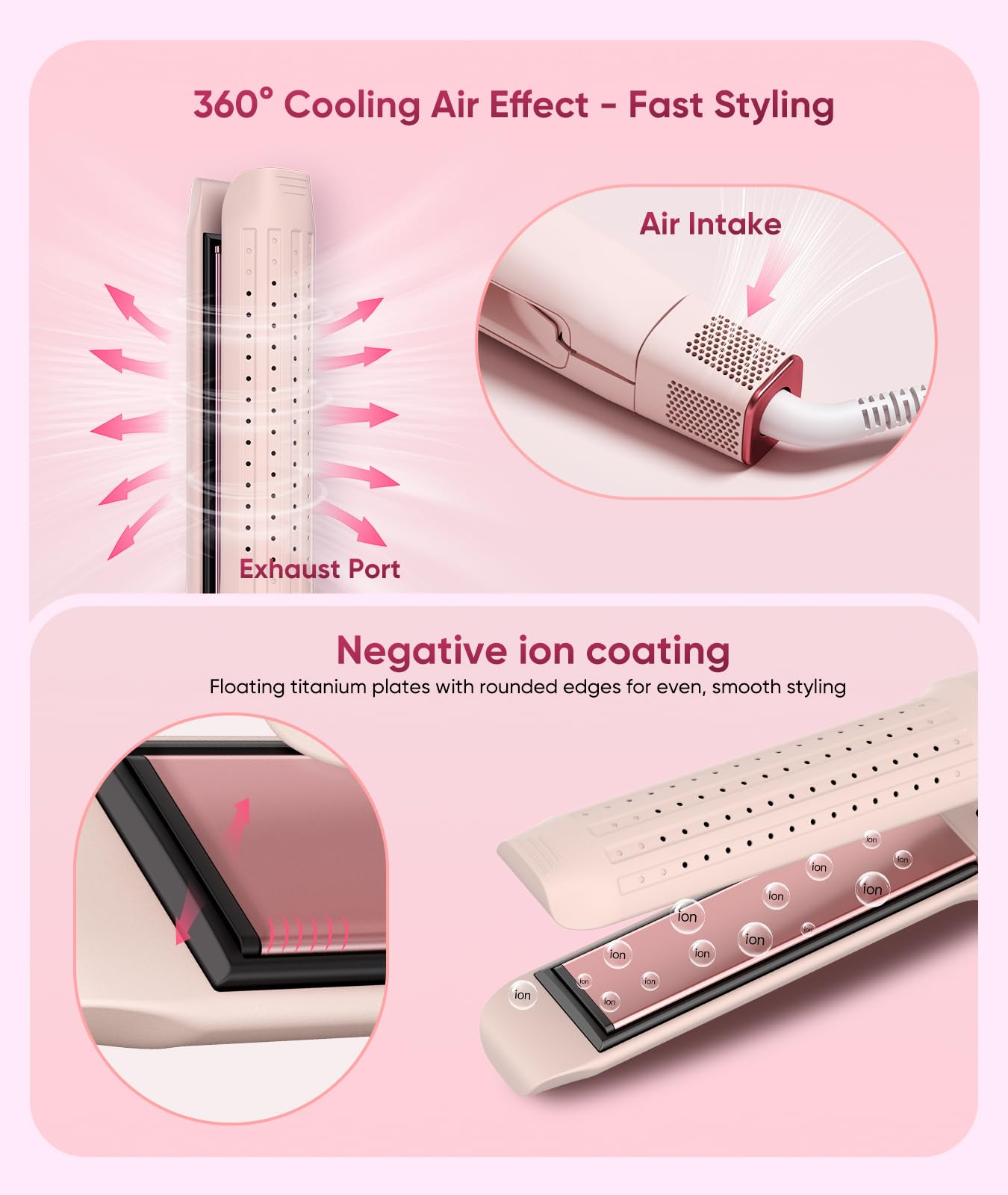 2 in 1 Glätteisen Locken und Glätten,Haarglätter Lockenstab,4 Temperaturstufen (160°C-220°C),360°Kaltluftfunktion,Negativ-Lonen-Beschichtung,für alle Haartypen,Stärkeres Haar,Mehr Glanz
