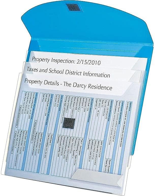 Oxford 4-Pocket Envelope Folder, 3-Hole Punched, Letter Size, Blue/Translucent