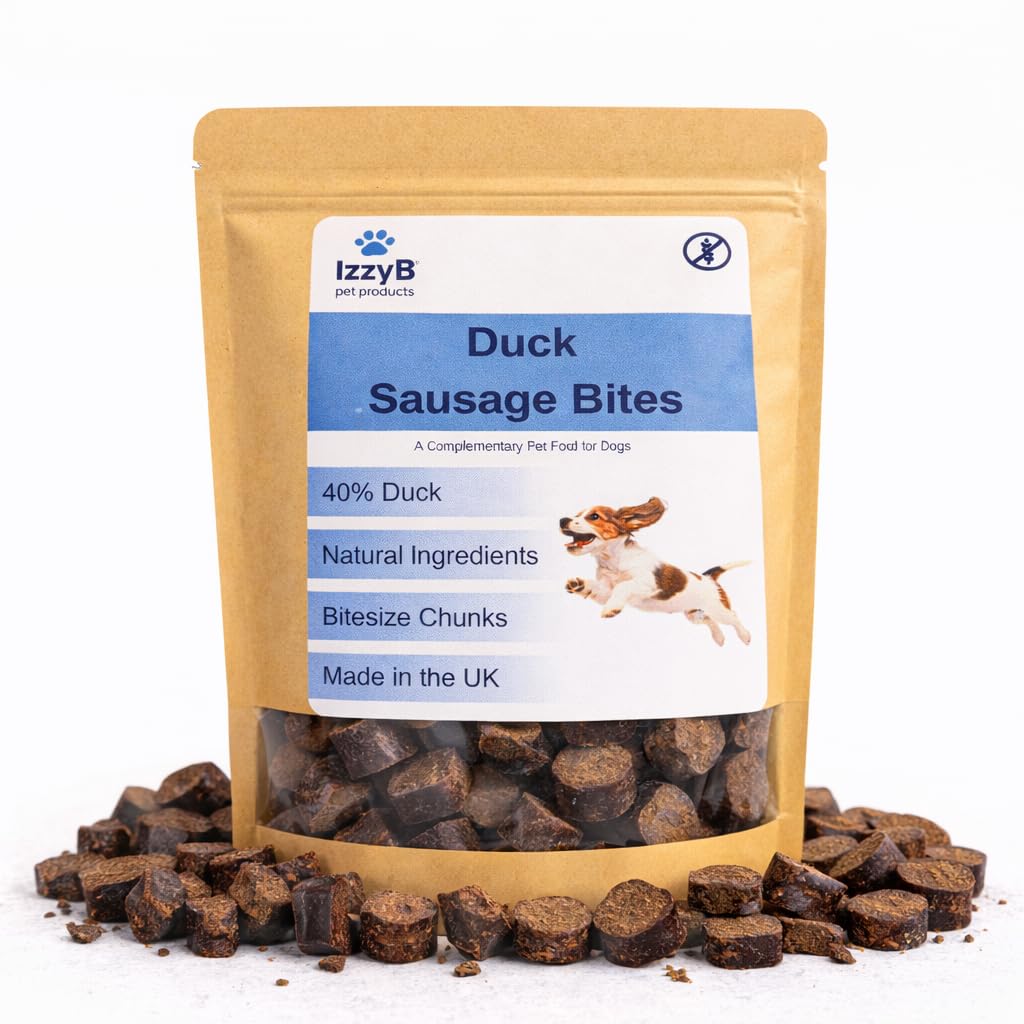 IzzyB Pet Products Sausage Bites for Dogs – High Value Training Treats, Soft Bite Rewards, Made in the UK (Duck 80g)