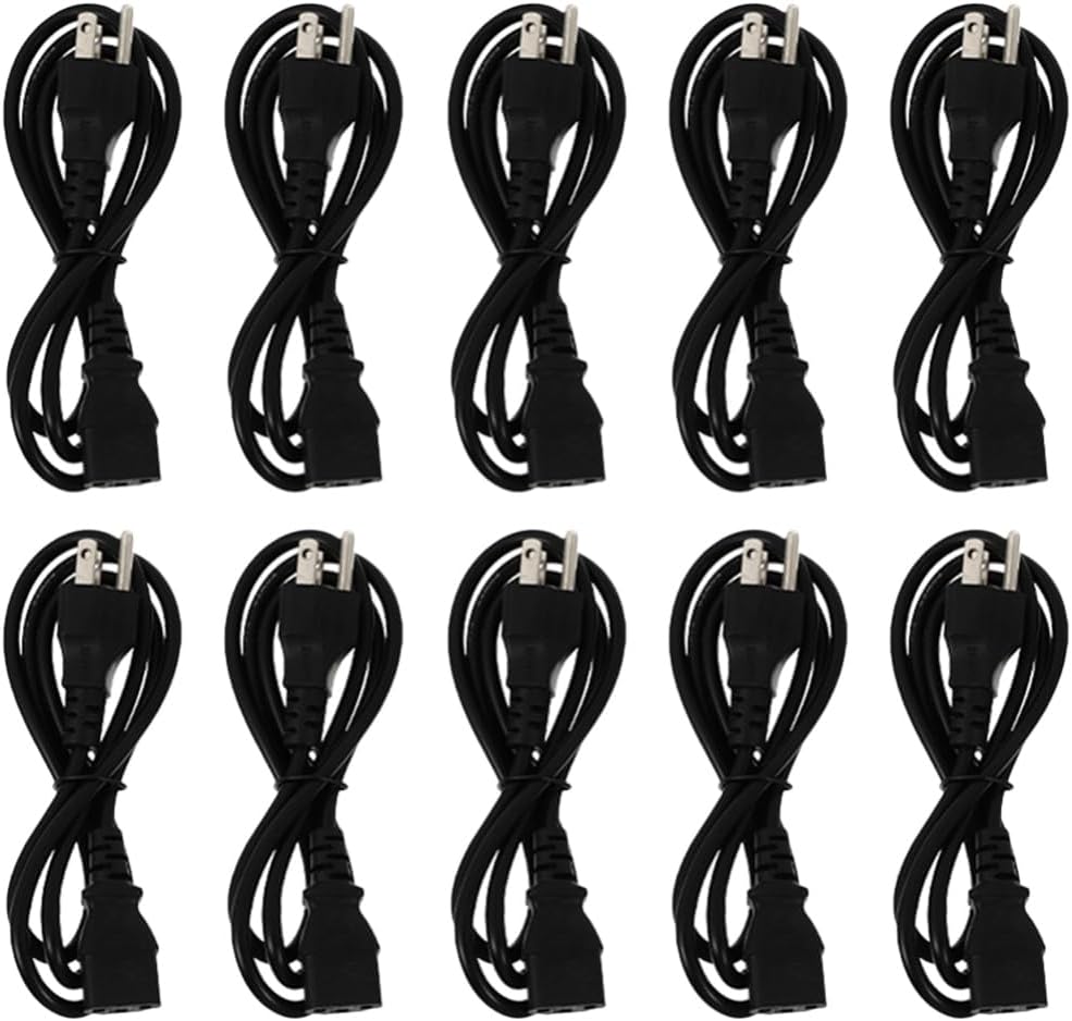Angoily 10pcs Pure Cable Prong Power Cord for Desktop Monitor Printer Us Bend Safe -Term Use for Home Office