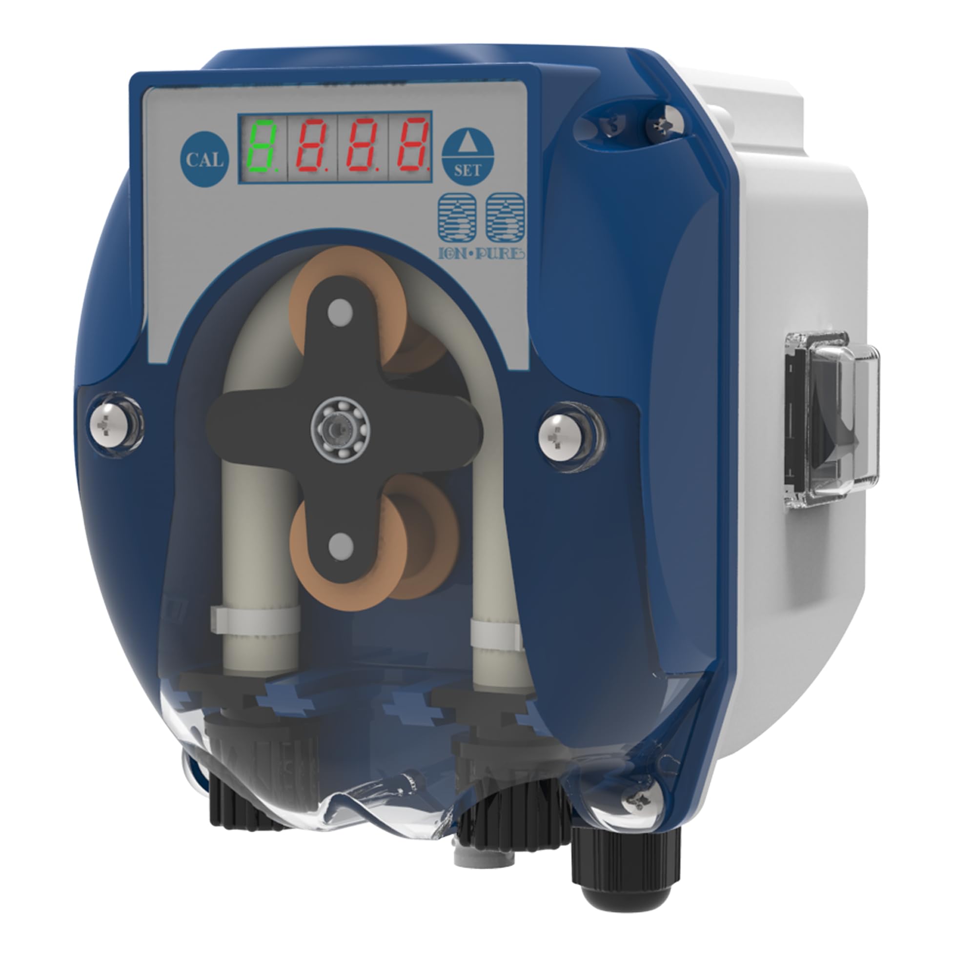 Bomba peristáltica digital ION PURE 1,5 L/H para control de pH en piscinas, pantalla LED, calibración fácil, caudal 1,5 l/h, protección IP65, incluye electrodo y kit de instalación