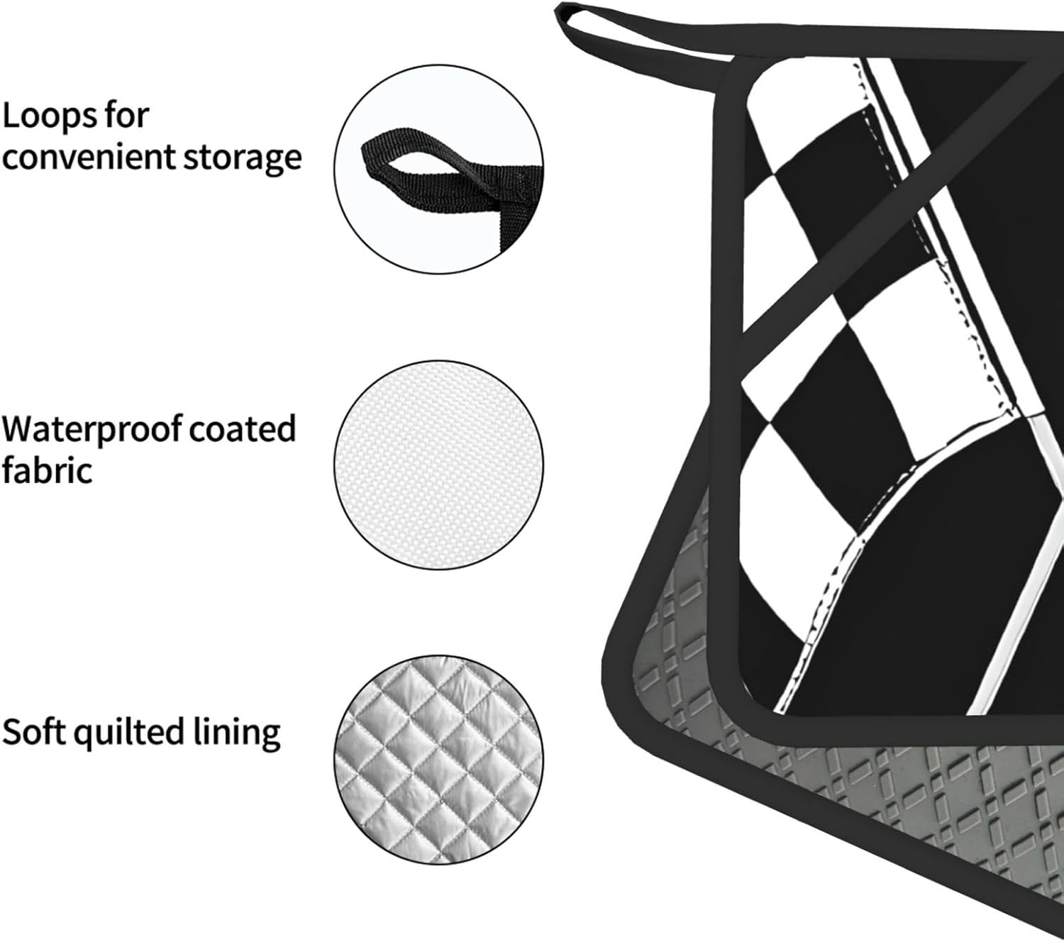 Black White Formula Checkered Flags Pattern Oven Mitts and Pot Holders Set of 4 Heat Resistant Kitchen Gloves with Silicone Palm Hot Pads for Baking Cooking Grilling BBQ