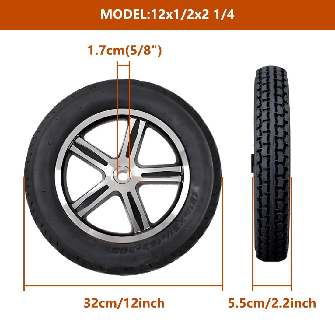 Para 12 Cale Tylne Koło Wózka Inwalidzkiego, 12 1/2 x 2 1/4 z Oponami Solidna, Akcesoria Zamienne do Wózków Elektrycznych, Walkers