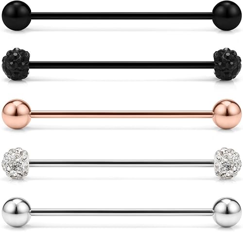 Ruifan Piercings de 14g de acero inoxidable Industrial Barbell para cartílago de la oreja joyería112pulgadas 38mm 5PCS - Style 1#, 5PCS - Style 2#, Ruifan Piercings de 14g de acero inoxidable Industrial Barbell para cartílago de la oreja joyería112pulgadas 38mm 5PCS - Style 1#, 5PCS - Style 2#,
