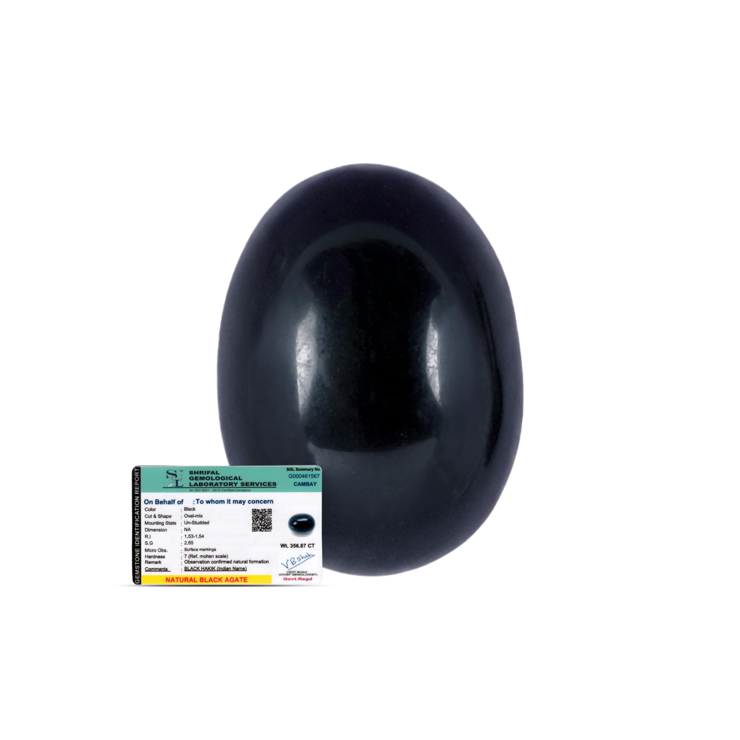 TAYBA CRYSTAL HOUSE Certified Black Agate Shaligram Stone | Authentic Original Black Stone for Lord Vishnu Worship | Vastu, Spiritual Energy | Meditation, Pooja, Protection and Prosperity