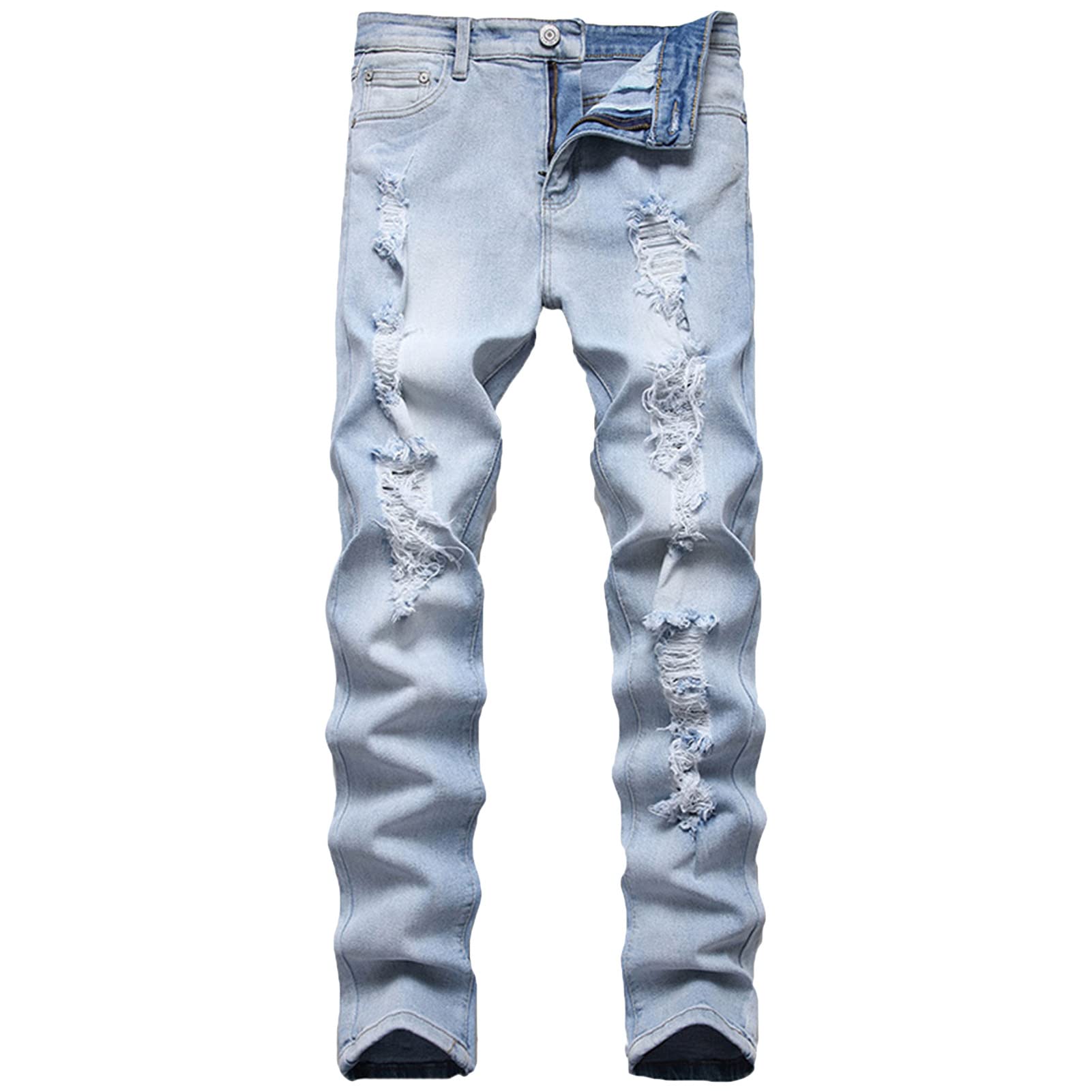 Maiyifu-GJ Ripped Slim Fit Jeans for Men Distressed Destroyed Straight Leg Denim Pants Retro Hip Hop Washed Jean Trousers (Light Blue 2,42)