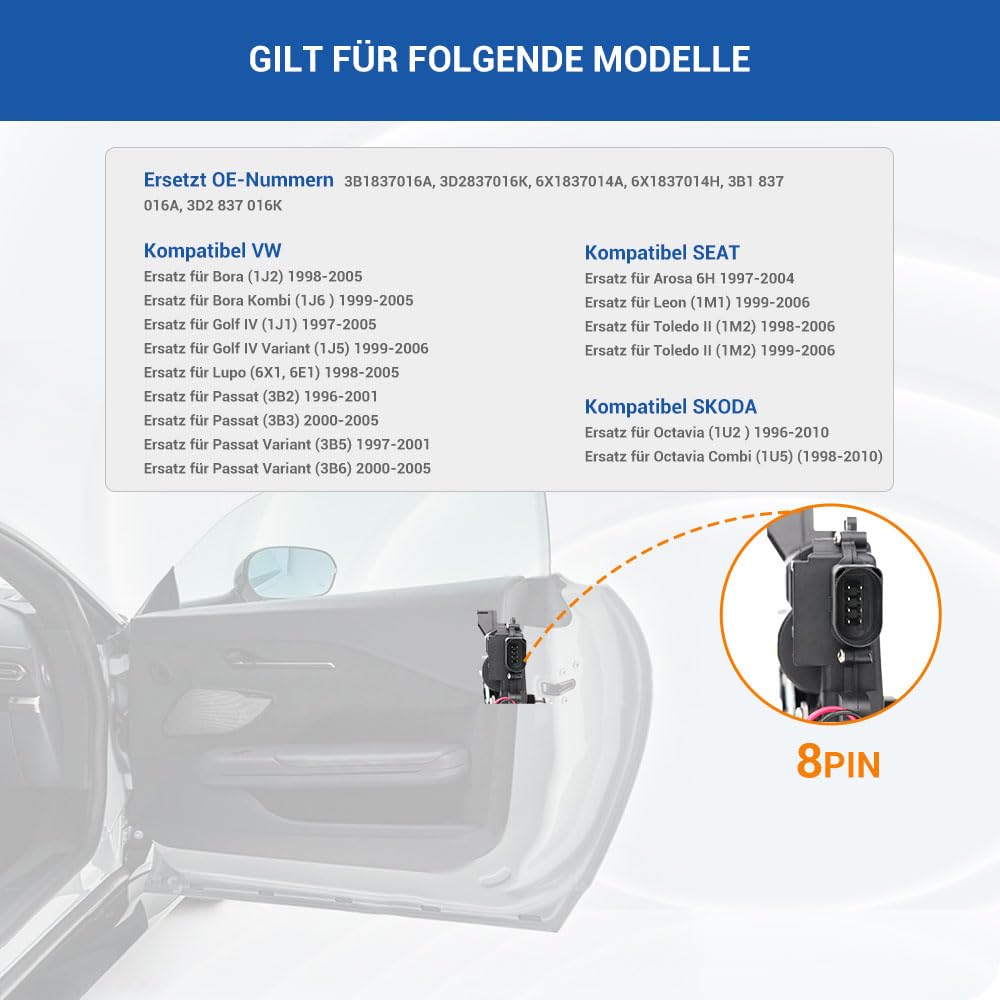 Techie Motore di regolazione per porta, compatibile con Arosa 1997-2004 Octavia I 1996-2010 B ora 1998-2013 Golf IV 1997-2006 Pas SAT 1996-2005 (anteriore sinistra)