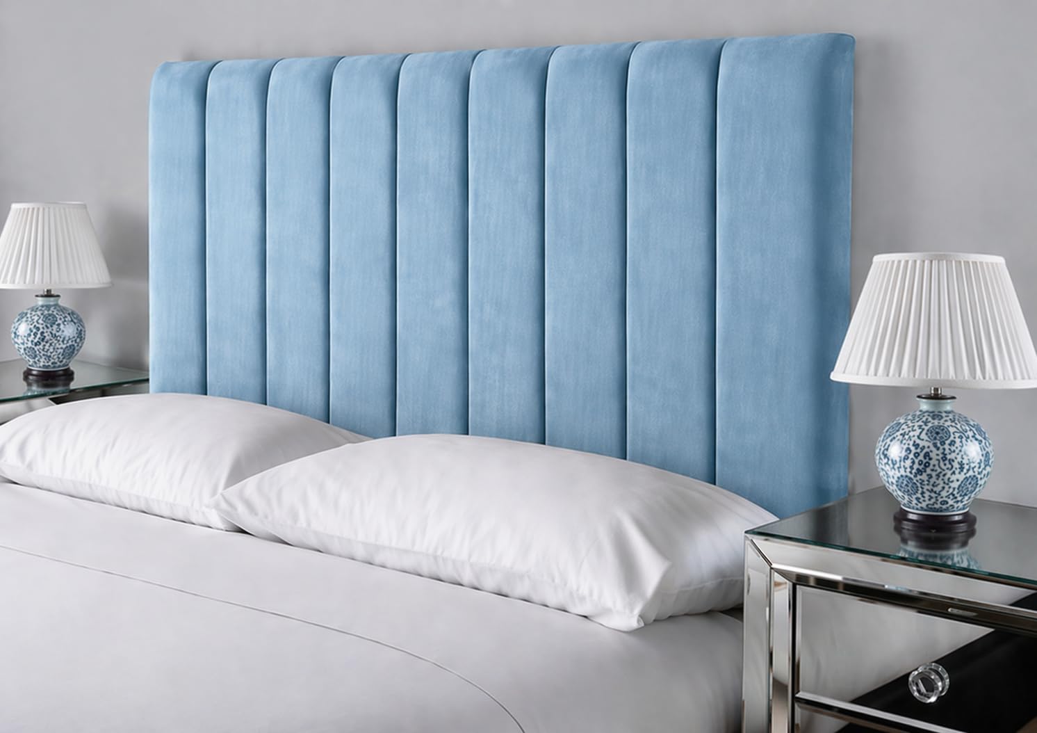 Somna Living Victor Upholstered Headboard – Plush Vertical Panel Design 30" (Sky, 4FT6 Doub) — image 1