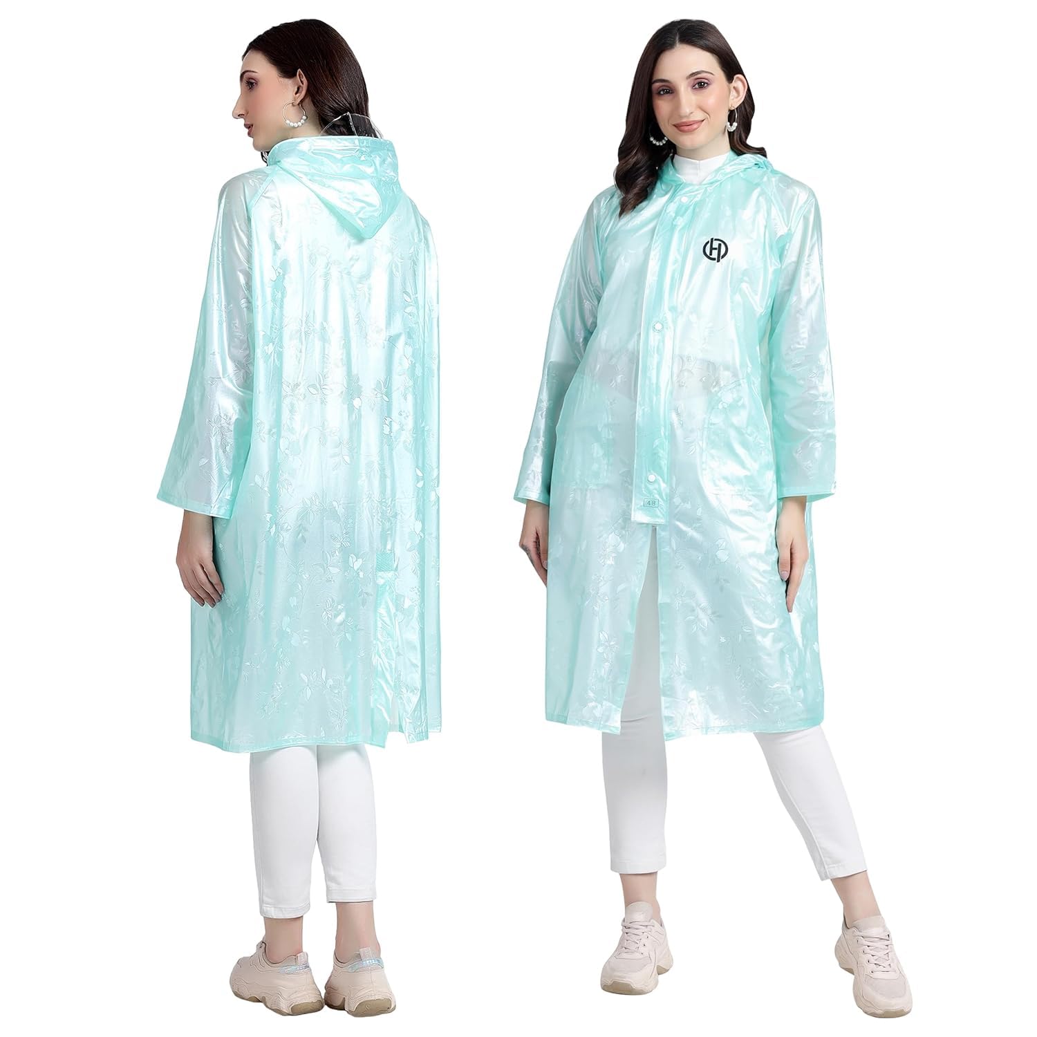 HACER Petals Raincoat Poncho for Women Waterproof Full Length Rainwear with Hood and Pockets for Girls & Ladies Carry Bag Included- (Random Color, Size- 50, XL)
