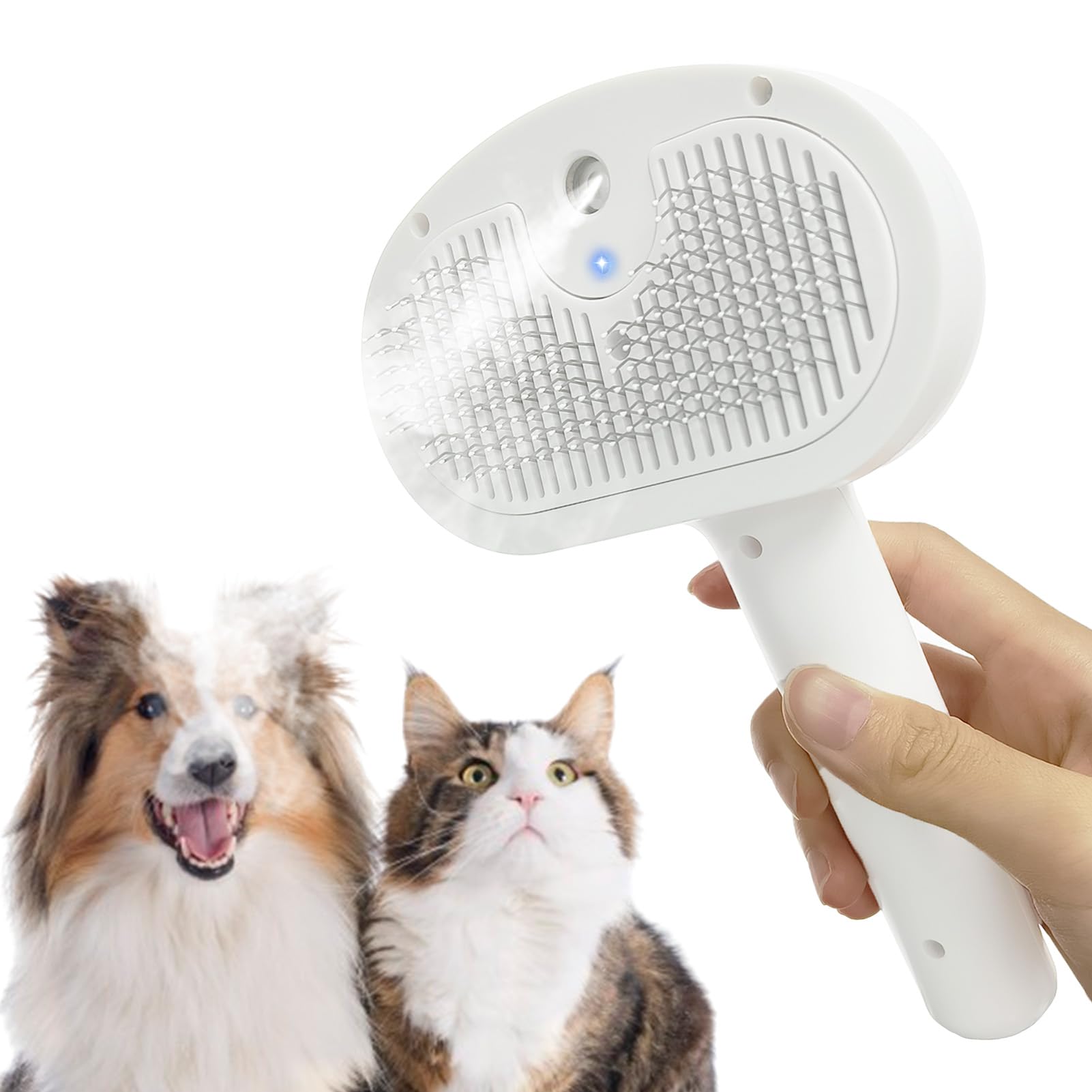 Cepillo para gatos con vapor,cepillo gato vapor,peine de masaje con spray para cepillo vapor gatos 3 en 1 para masaje de mascotas,limpieza,depilación y antibacteriano,hermoso cuidado del pelo (blanco)