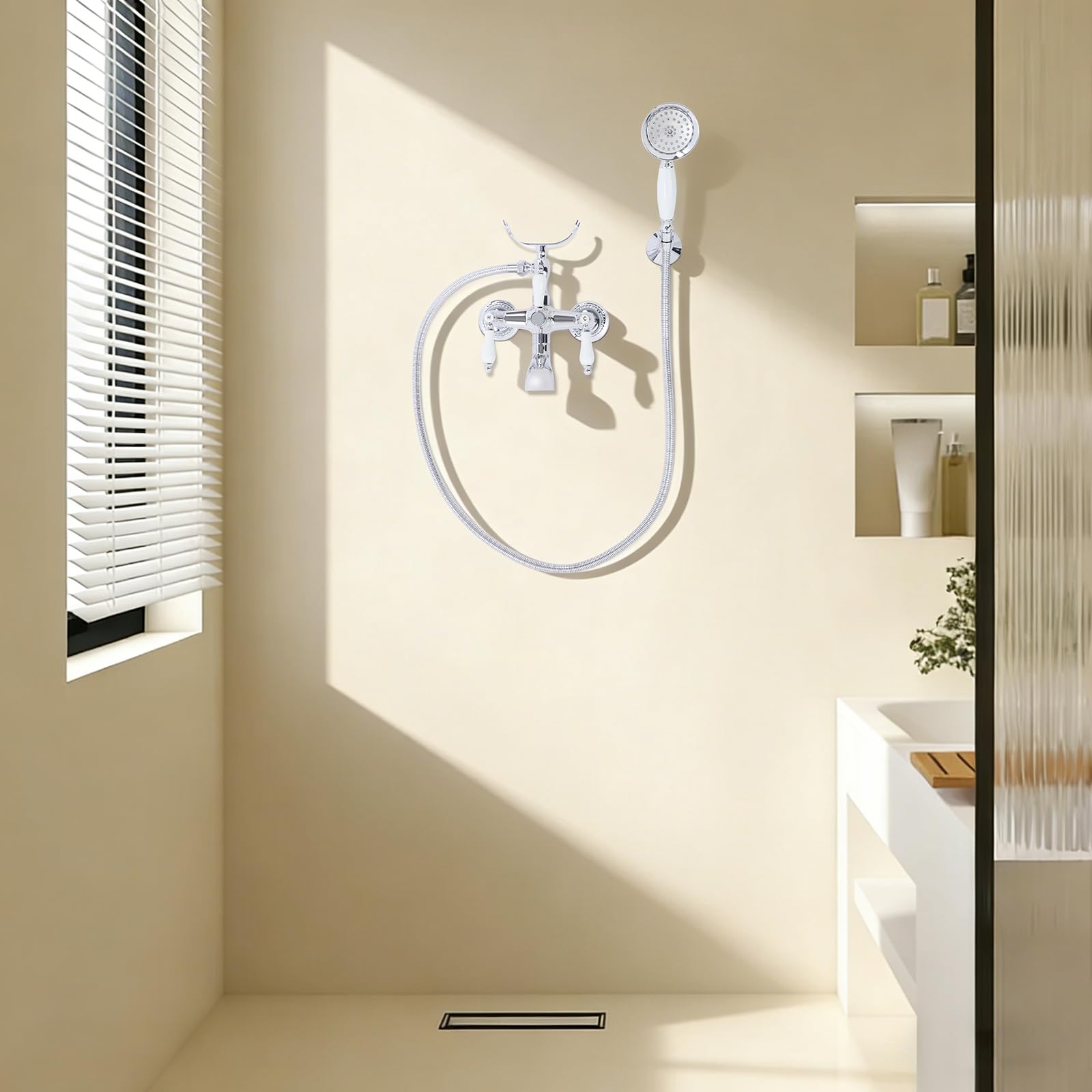 Bateria wannowa w stylu vintage z słuchawką prysznicową i wężem 150 cm (długość węża), armatura łazienkowa do prysznica i wanny