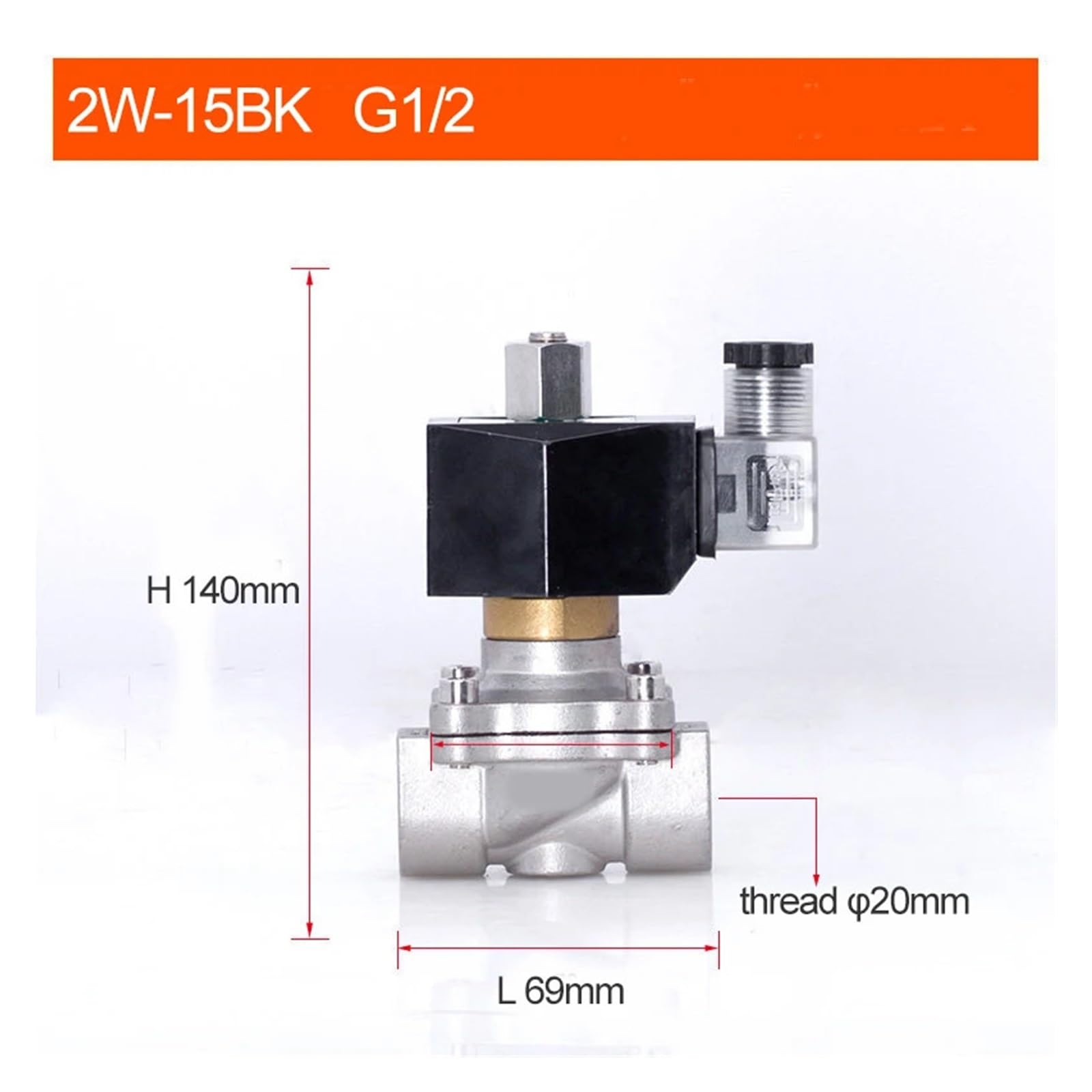 1/5.1 cm normalnie otwarty zawór elektromagnetyczny ze stali nierdzewnej 220 V 12 V 24 V ze światłem LED (DC12)