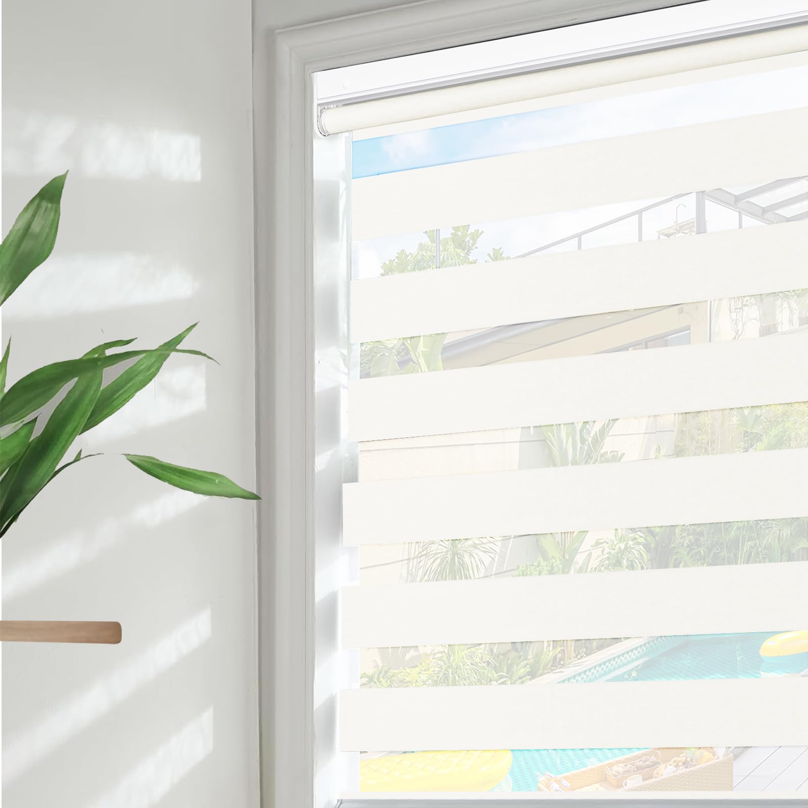 Luxevoir Panoramix No Drill Zebra Blinds for Windows Cordless Light Filtering Zebra Roller Shades Dual Layers Semi Sheer Roller Blinds Day & Night Window Shade(Light Apricot,82cm W x 150cm H) โ image 1