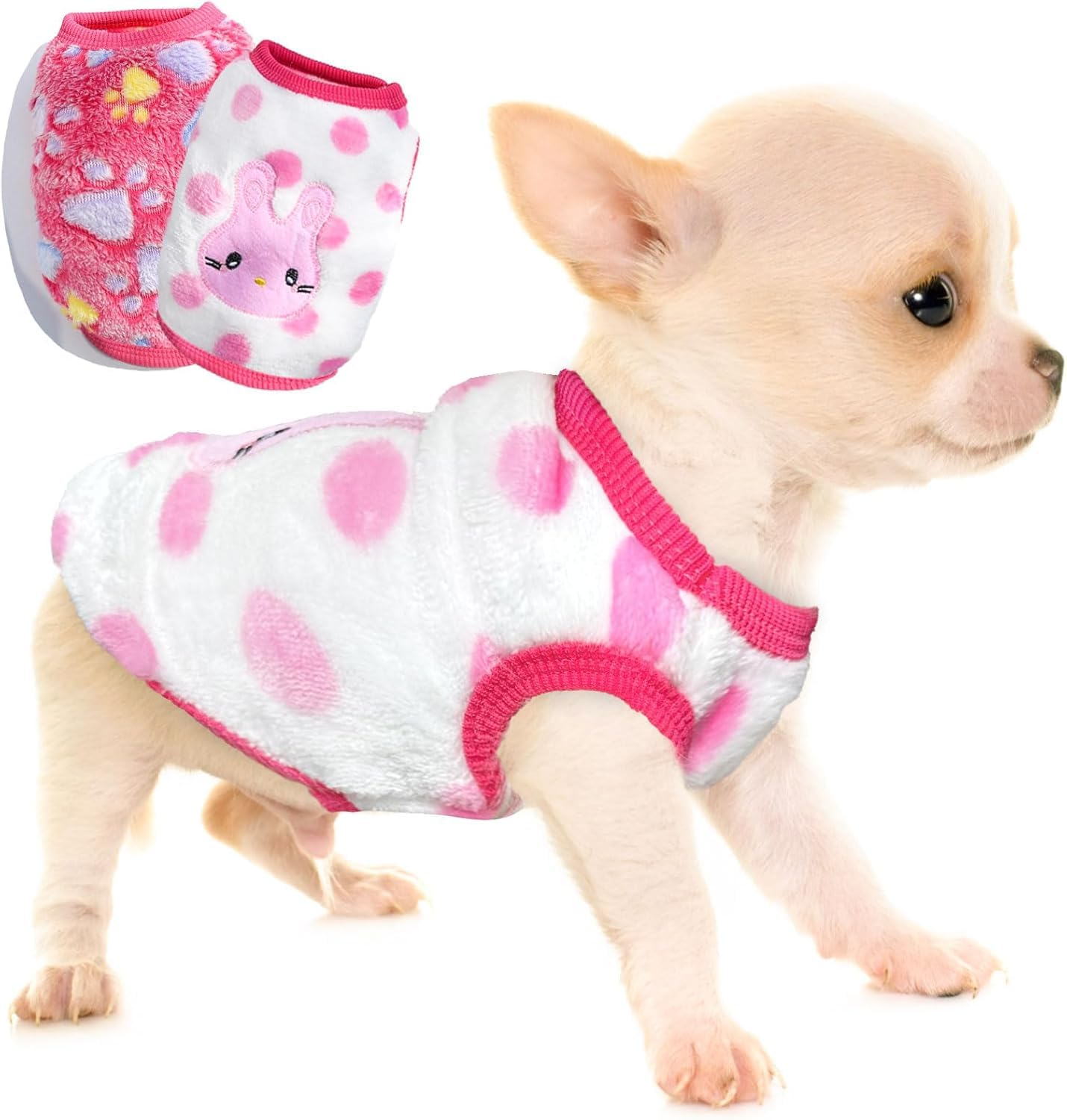 2 Pieces Chihuahua Cute Dog Clothes Puppy Winter Extra Small Pet Dachshund Warm Fleece Sweater Shirt Vest for Mini Newborn Dogs (Set-B