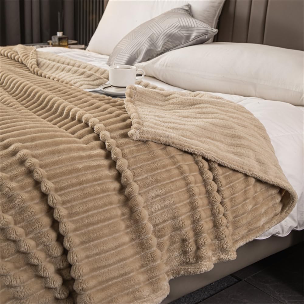 Manta de Franela Extra Suave y Cálida Manta para Sofa Color Sólido Manta para Cama 90 150 Manta de Felpa Microfibra Grande Cálida Gruesa de Invierno Sobrecama (Camello,70x100cm)