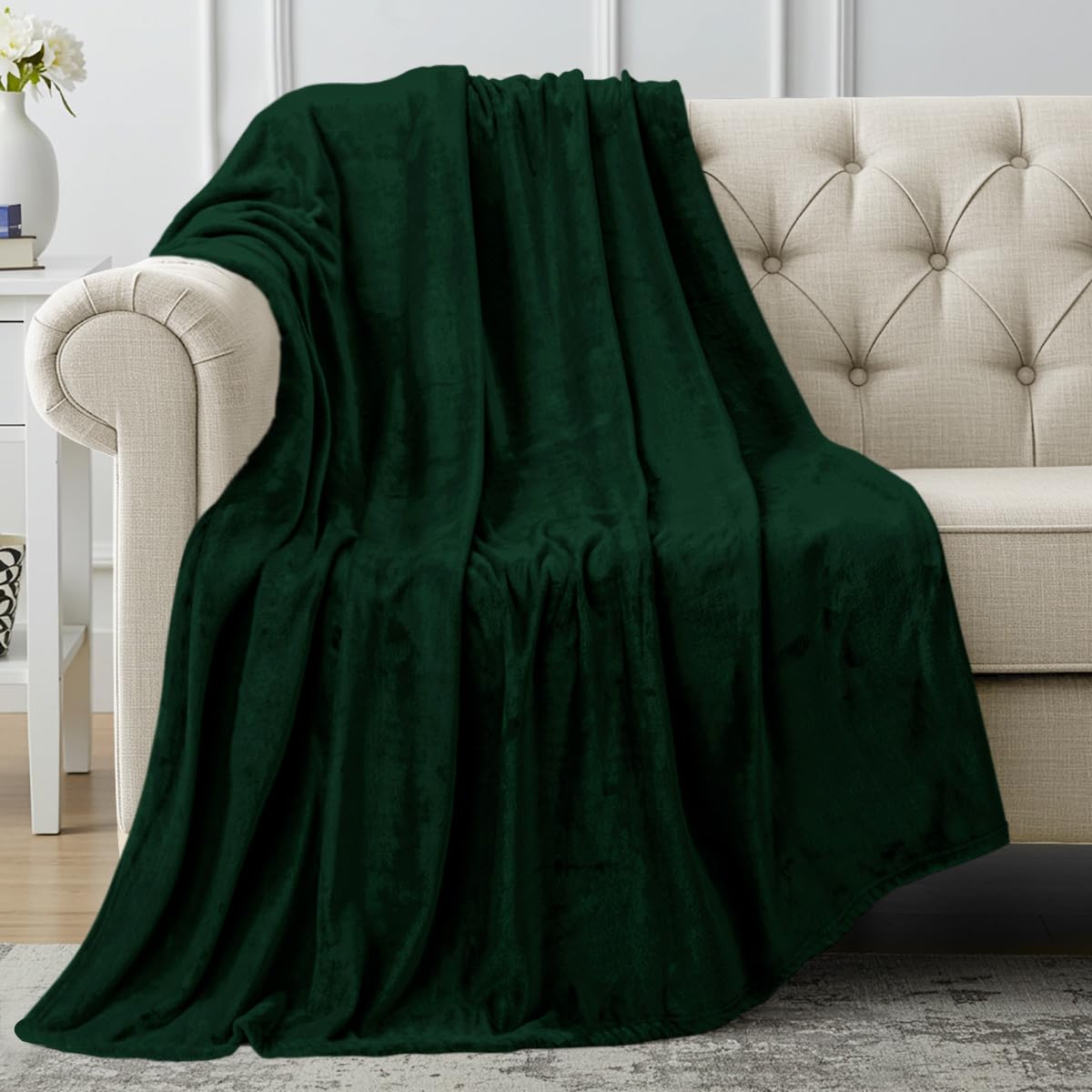 Fleece Blanket Throw Size Forest Green 300GSM Luxury Blanket for Couch Sofa Bed Anti-Static Fuzzy Soft Blanket Microfiber (60x50 Inches)
