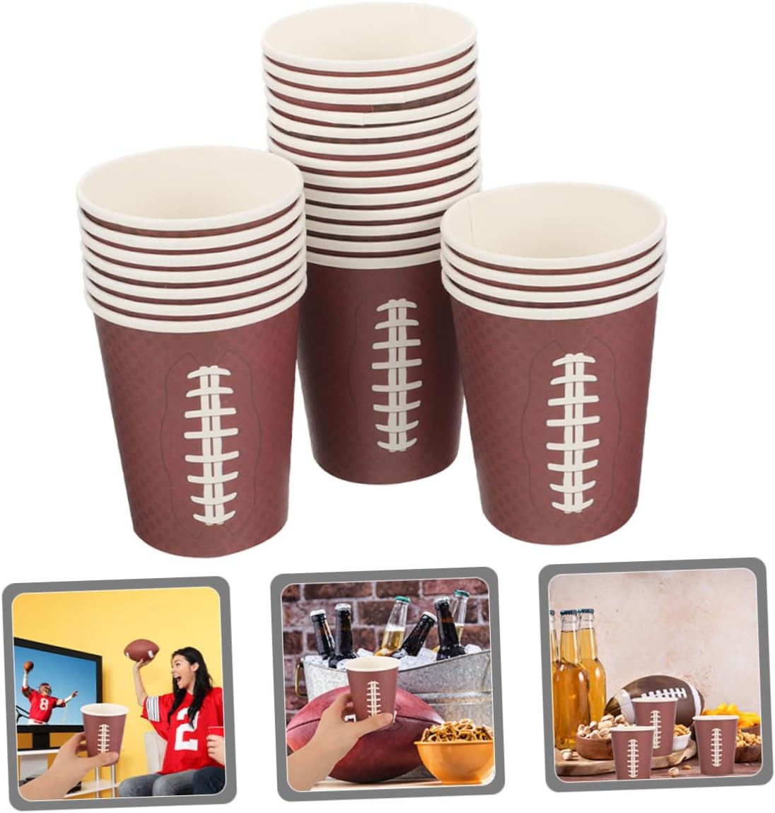 48pcs Rugby Paper Cups Disposable Drinking Cups Brown Color Sports Party for Game Day Tailgating Birthday Celebrations