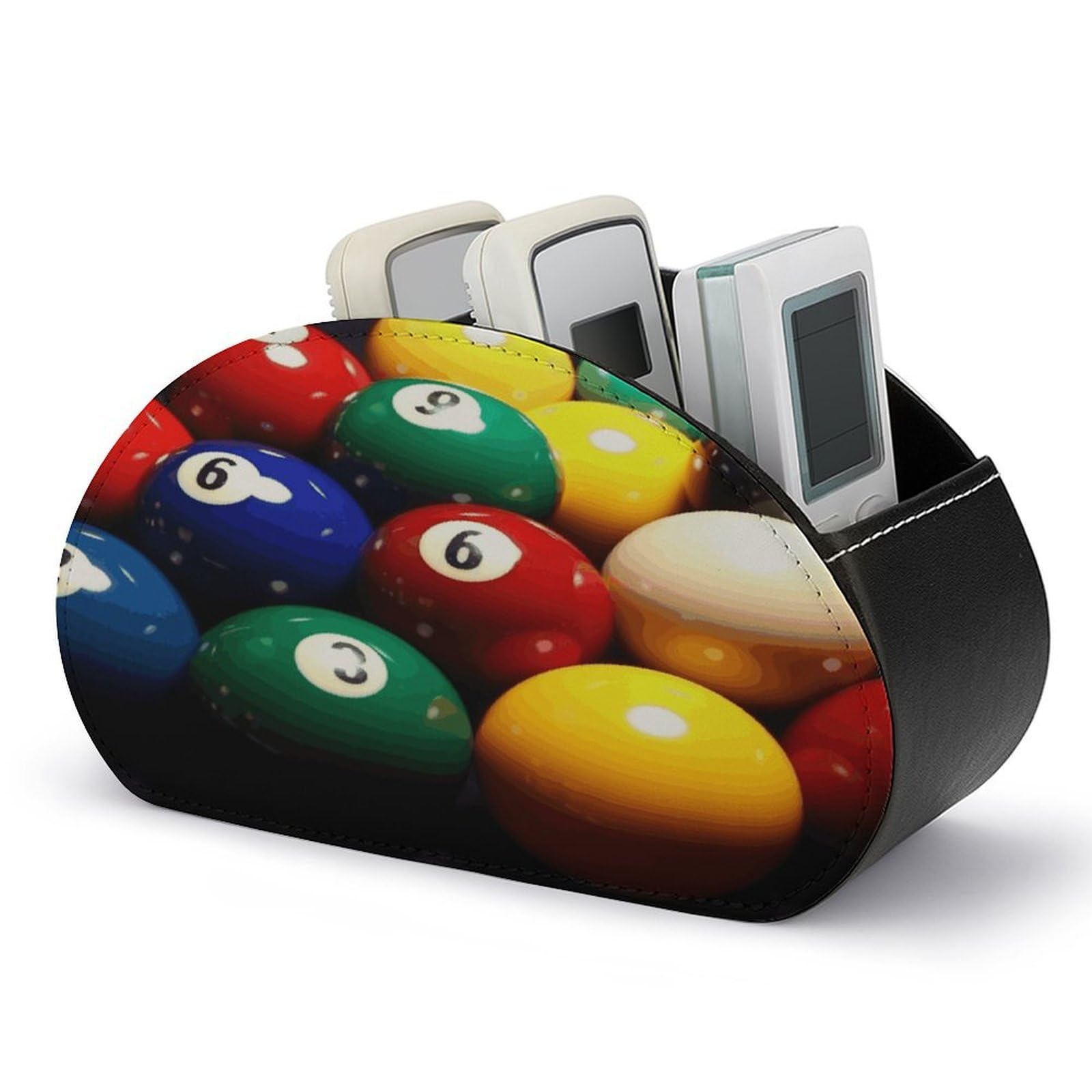 VstaDank Color Billiards Remote Control Holder with 5 Compartments PU Leather Remote Caddy Desktop Organizer Store TV Remote Control Storage Box for Home Office Desk Nightstand