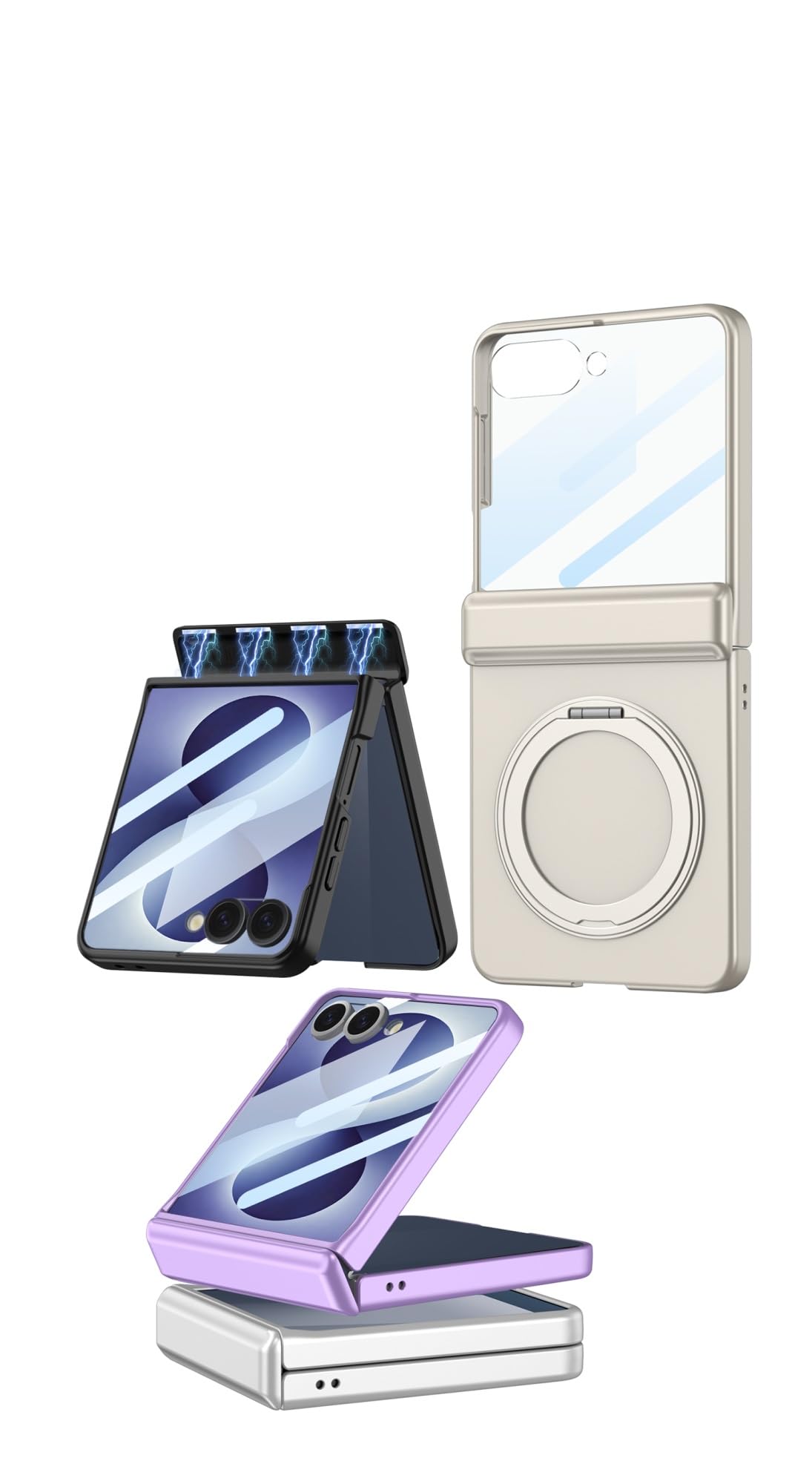 Custodia con cerniera magnetica compatibile con Samsung Galax Z Flip 8 Full Cover con cerniera protettiva nera