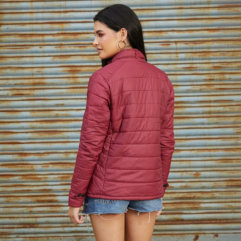 Image of Campus Sutra Women's Fleece-Lined Biker Jacket For Casual Wear | Spread Collar | Long Sleeve | Zipper Closure | Jacket Crafted With Comfort Fit For Everyday Wear