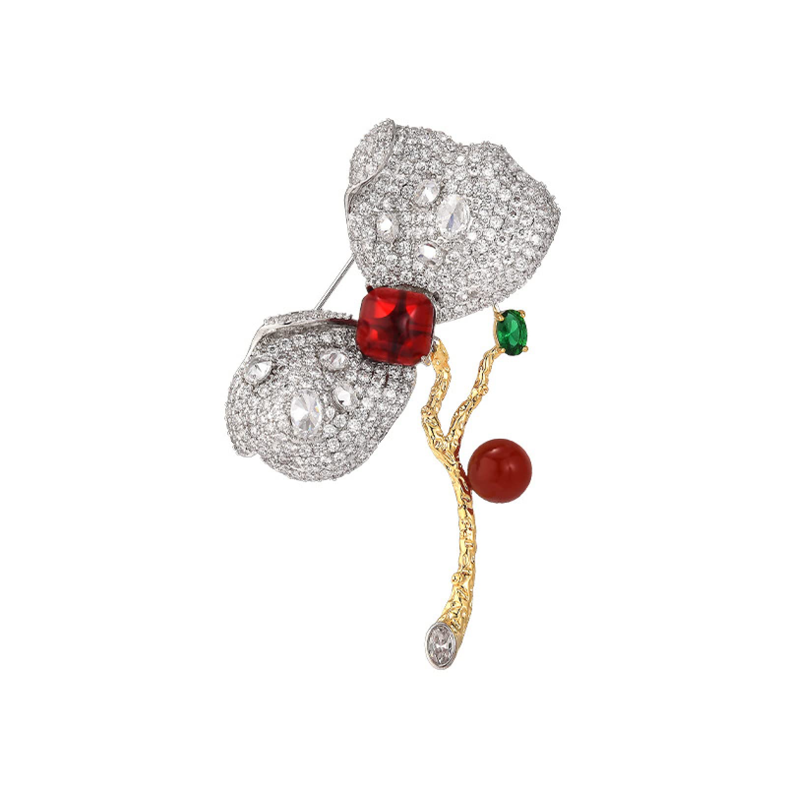 Brosche Damen zweifarbige Blumenbrosche Zirkonia Imitation Onyx Corsage Damen atmosphärische Anstecknadel