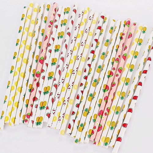 100 pitillos de papel con diseño frutal biodegradables miniatura 2