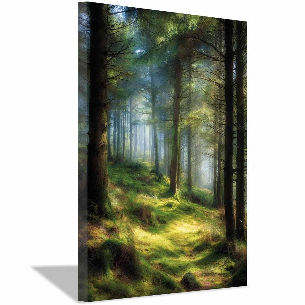 HUYEEI Landscape Wall Art Forests Mist Modern Canvas Print On Artwork, Suitable for living room, bedroom, for Kids Room Decoretc.(green)-60x90cm Framed